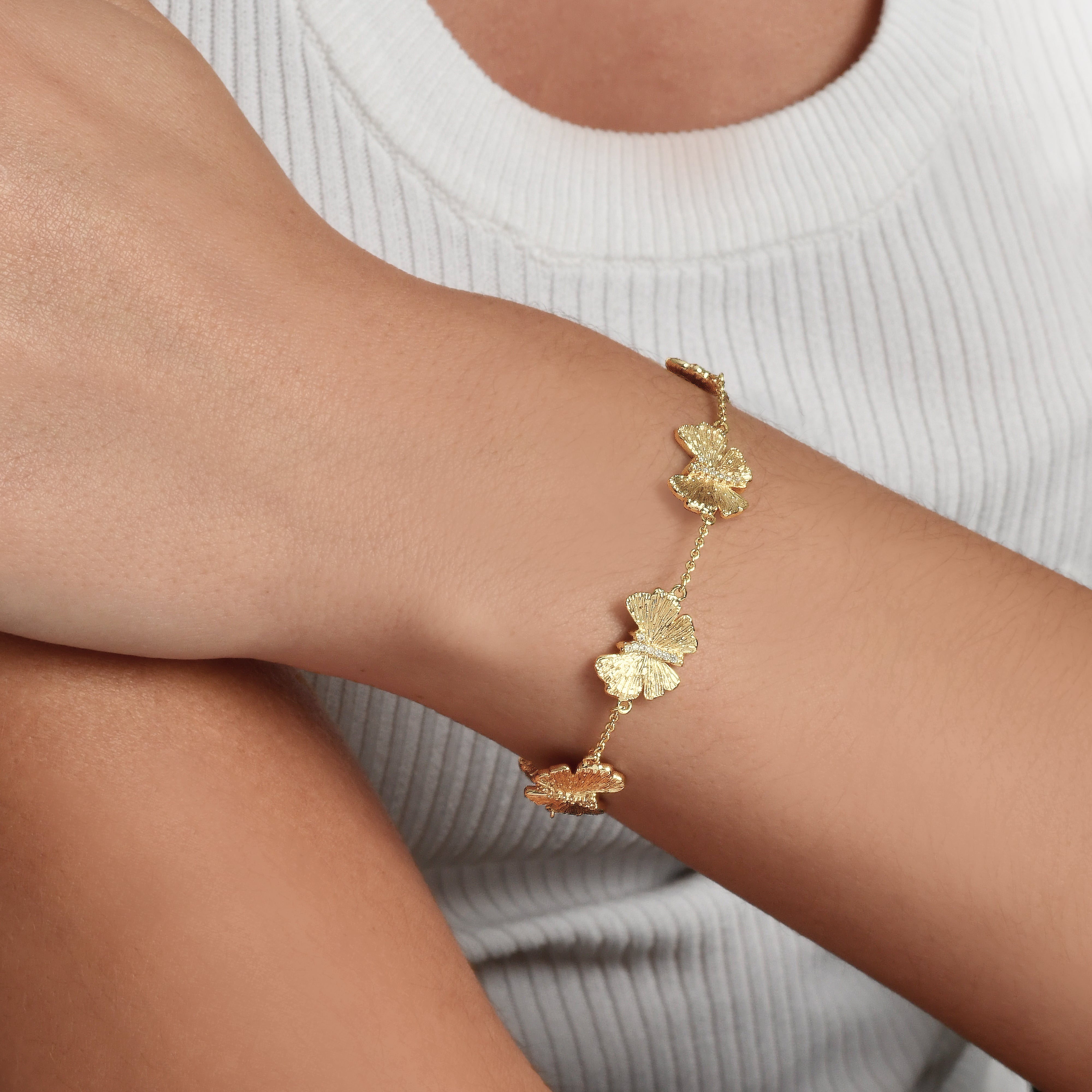 Złota Bransoletka z Motylami Butterfly Ginkgo | Anabel Aram | Vivagem