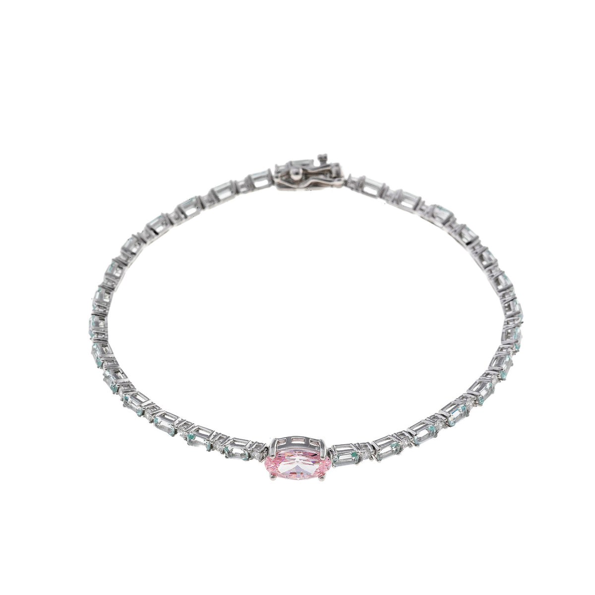 Srebrna Bransoletka Kolorowe Cyrkonie Bagietkowe 18.4 cm - zdjęcie 1