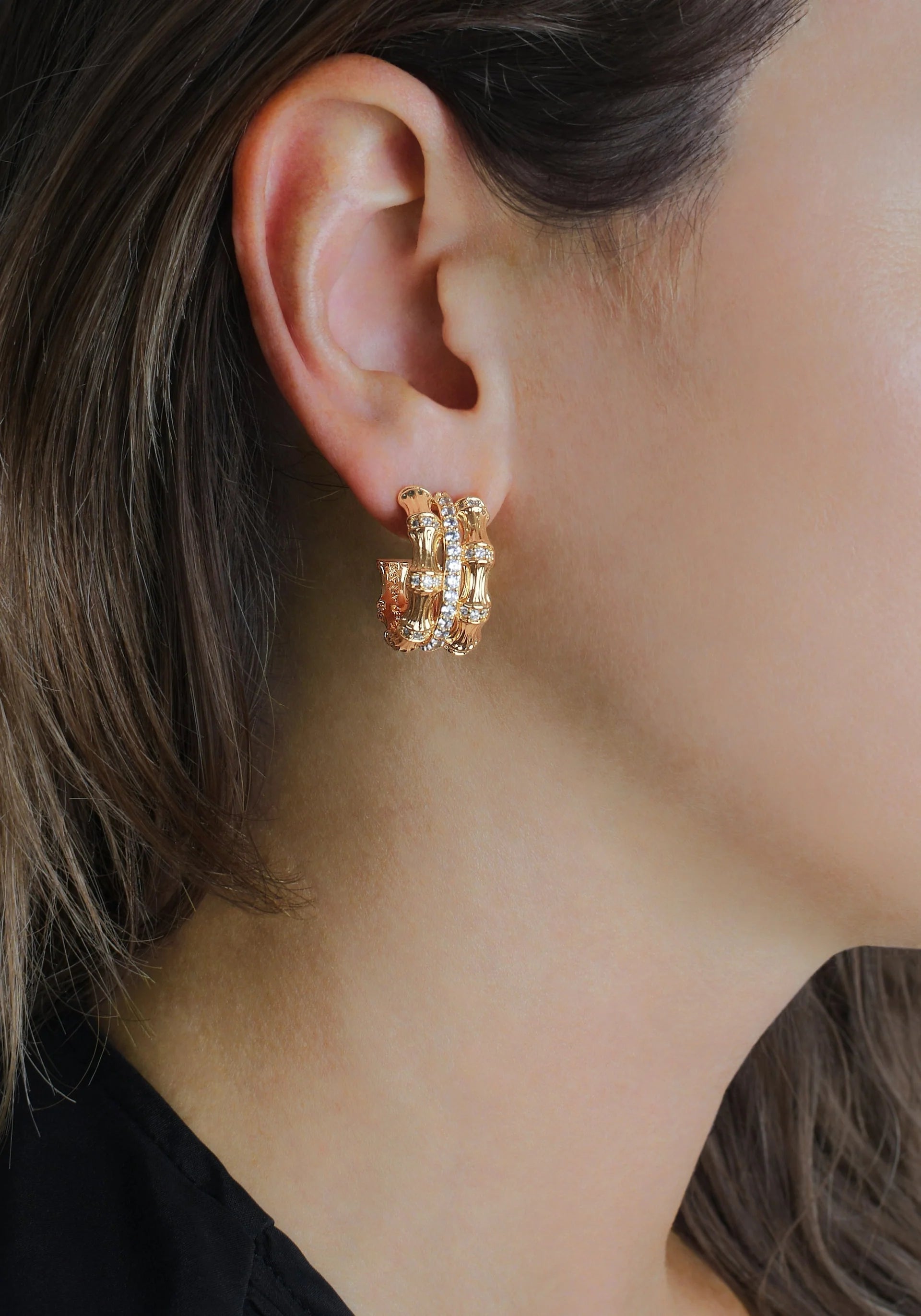 Warstwowe Kolczyki Półkoła Bambus z Kryształami