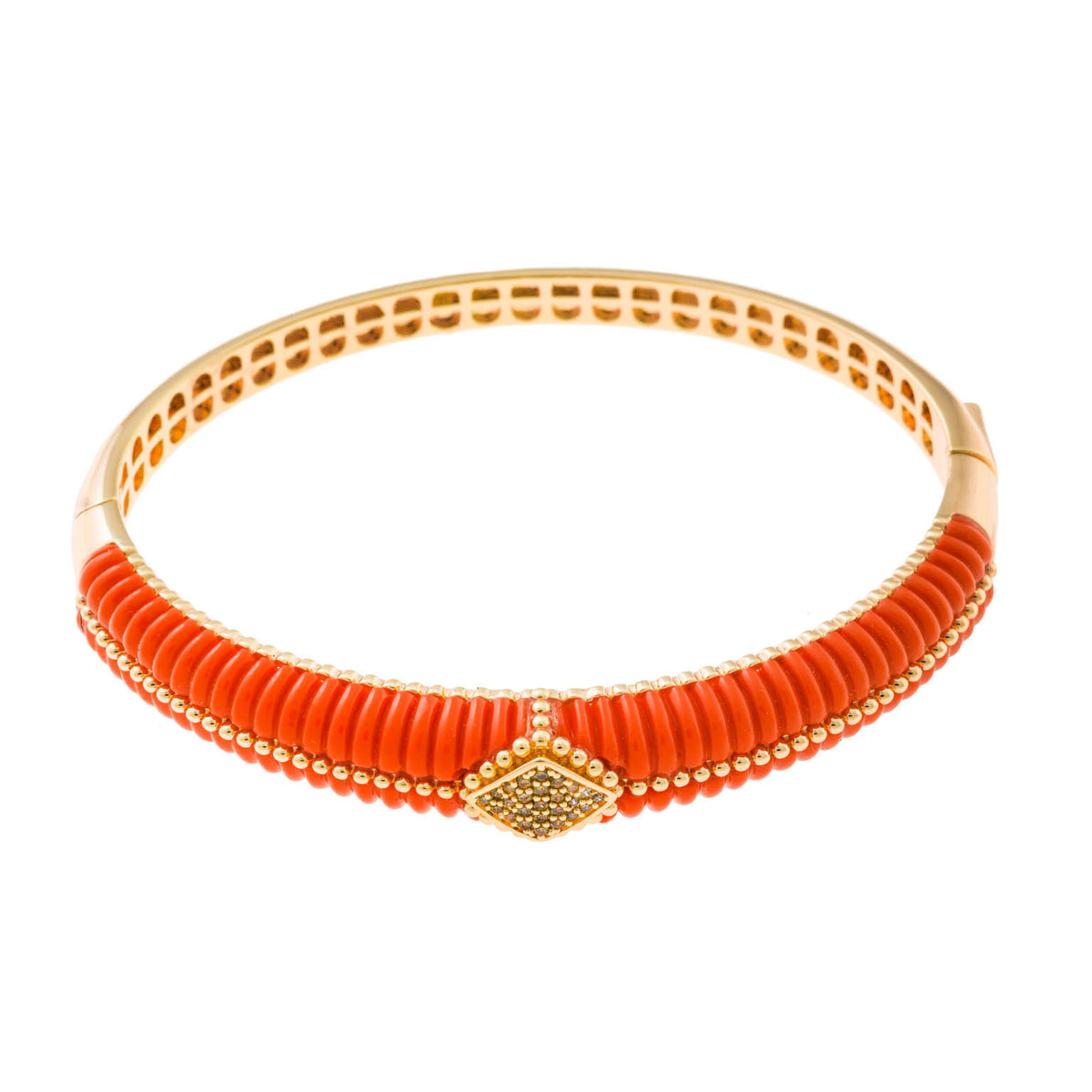 Pozłacana Bransoletka Bangle z Pomarańczową Emalią - zdjęcie 1