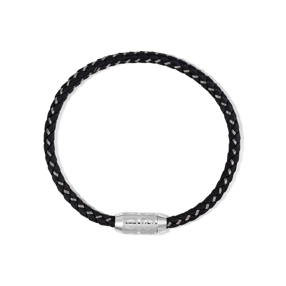 Męska bransoleta pleciona czarna ze stalową nicią zeades damier zapięcie magnetyczne.
