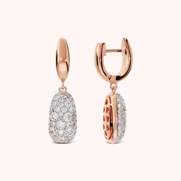 Kolczyki Wiszące Owalne Pavé | Różowe Złoto Hipoalergiczne | Vivagem
