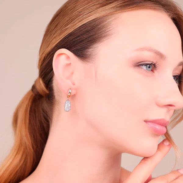 Kolczyki Wiszące Owalne Pavé | Różowe Złoto Hipoalergiczne | Vivagem