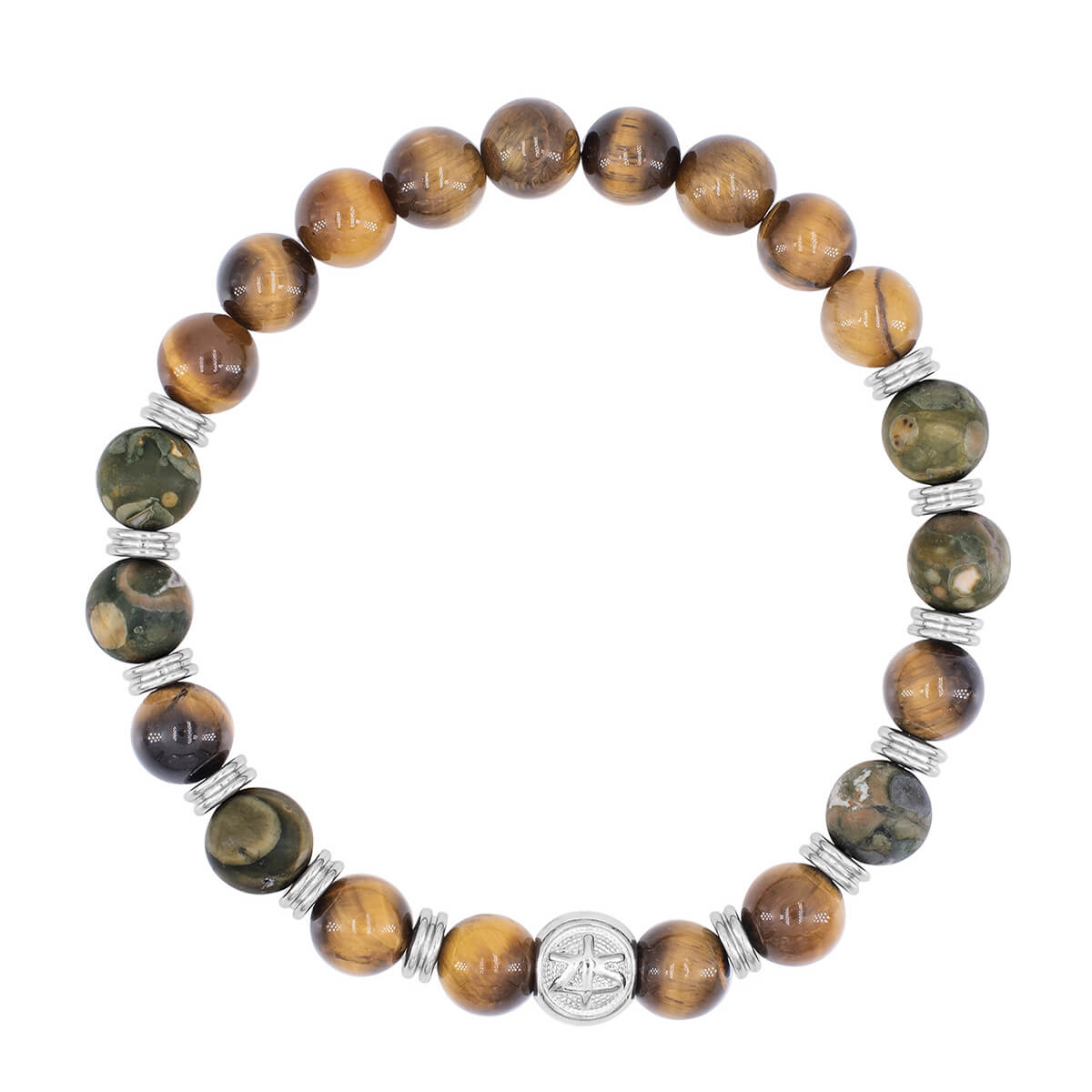 Męska bransoleta z koralików tygrysie oko i zielony jaspis Zeades Monte Carlo.