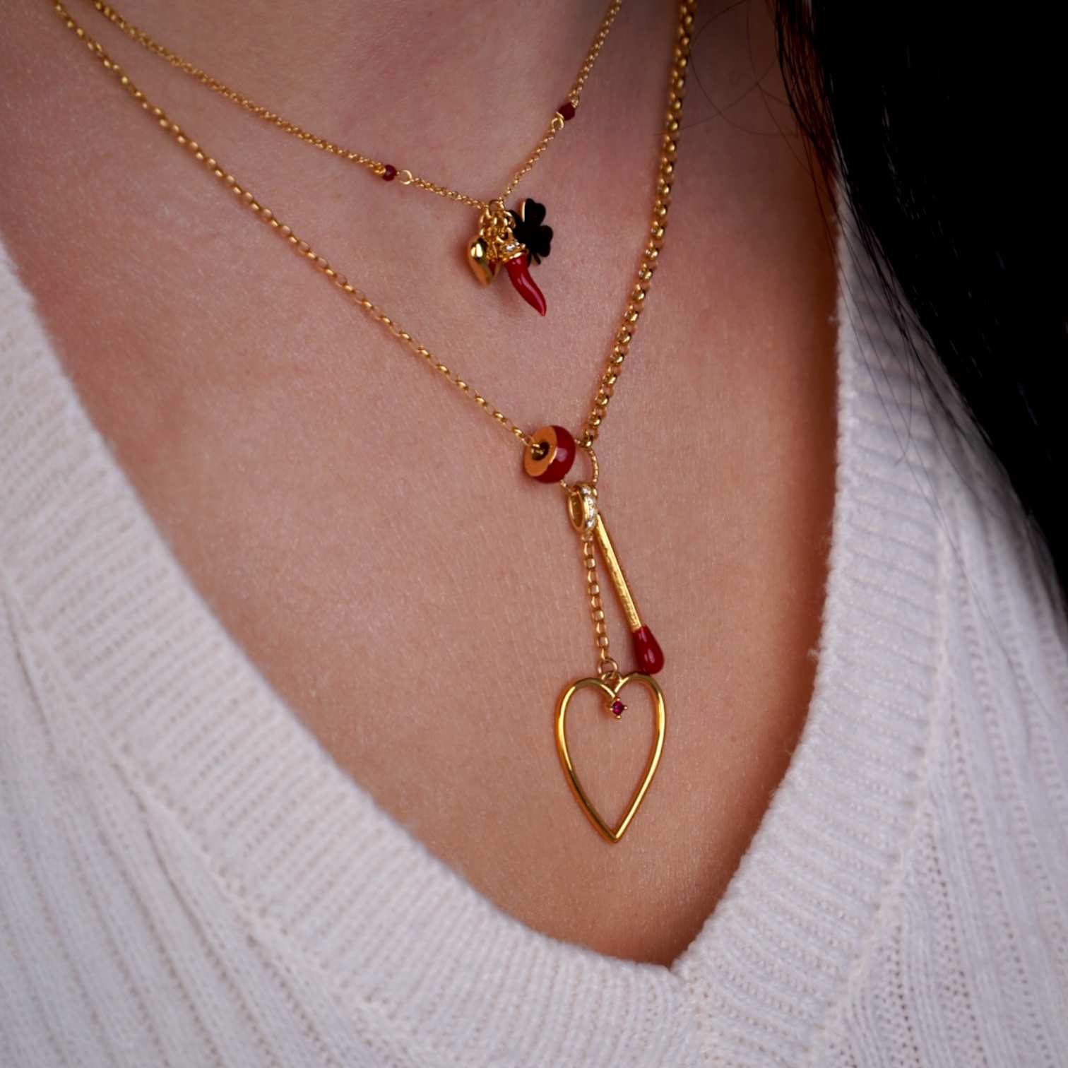 Złoty Naszyjnik Serce i Zapałka "Rozpal Namiętność" | Vivagem