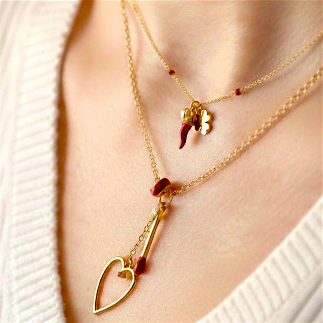 Złoty Naszyjnik Serce i Zapałka "Rozpal Namiętność" | Vivagem