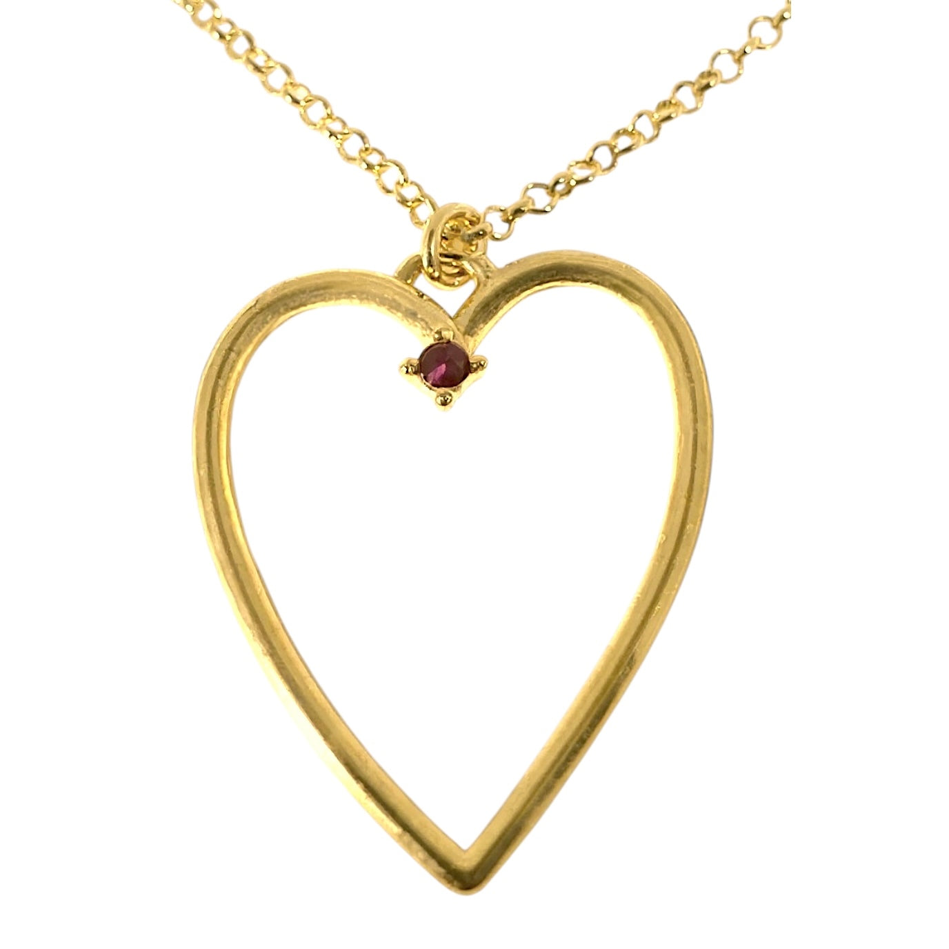Złoty Naszyjnik Duże Serce z Rubinem | Włoski Prezent Miłości | Vivagem