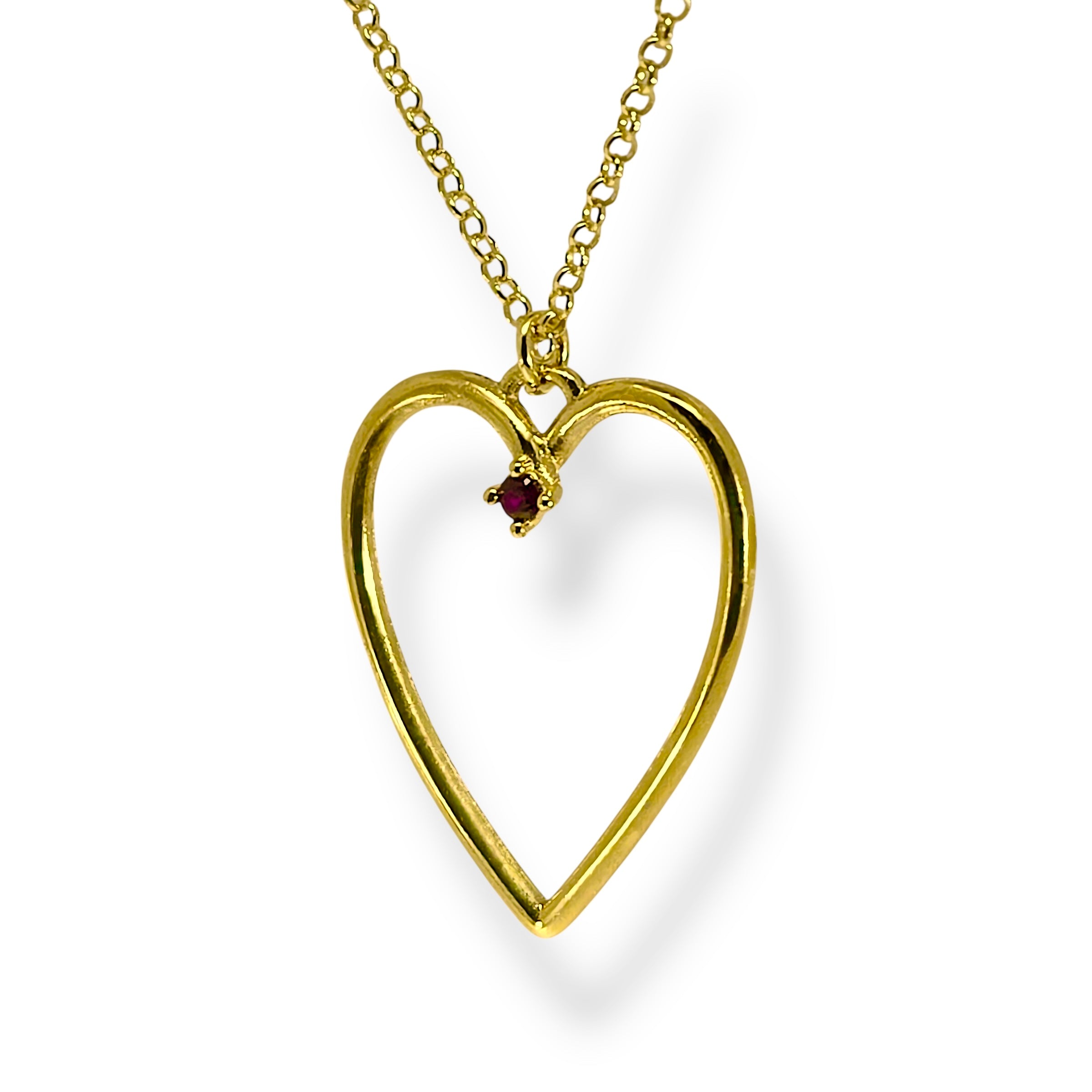 Złoty Naszyjnik Duże Serce z Rubinem | Włoski Prezent Miłości | Vivagem