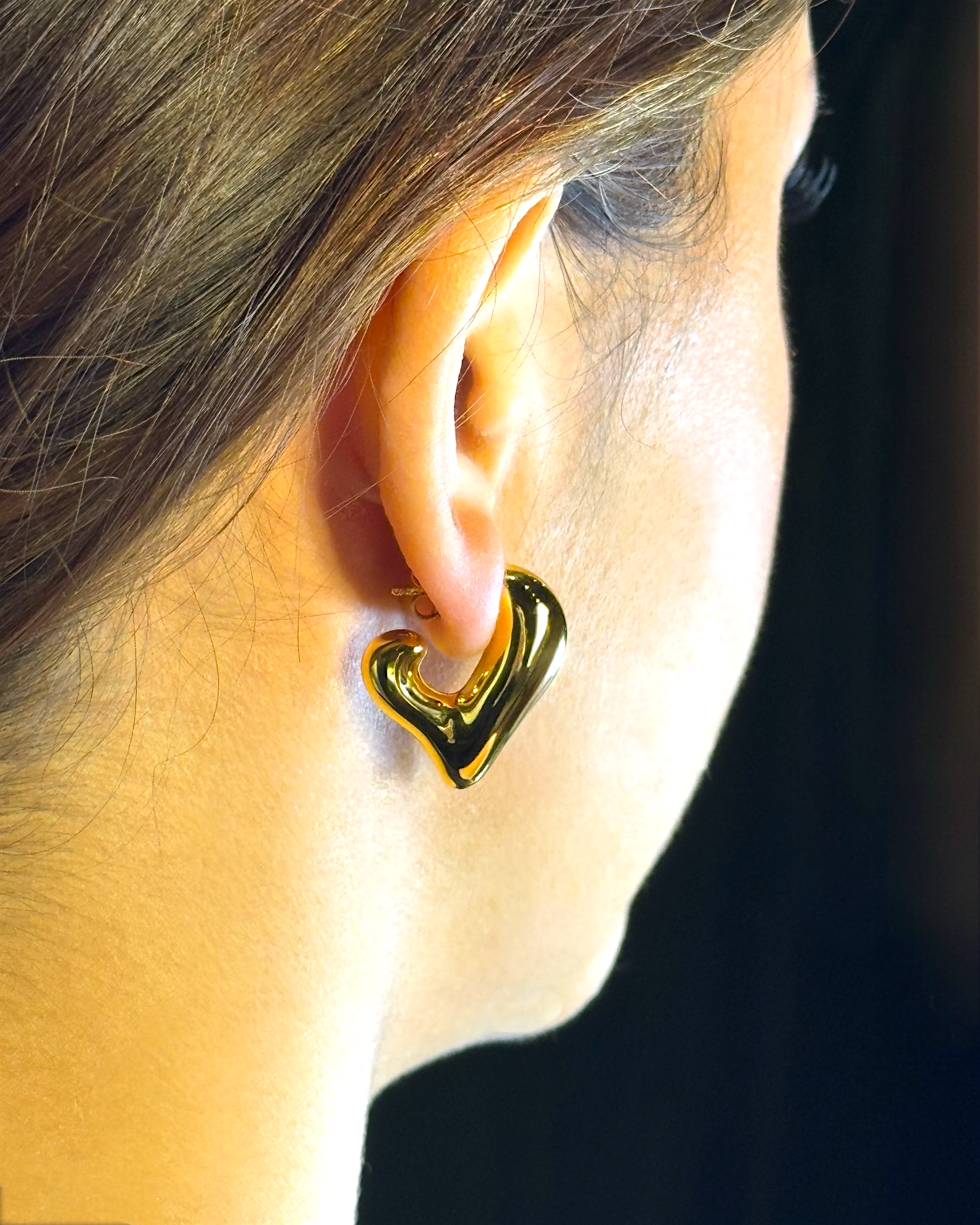 Złote Kolczyki Serca Rzeźbiarskie | Srebro 925 Pozłacane | Vivagem