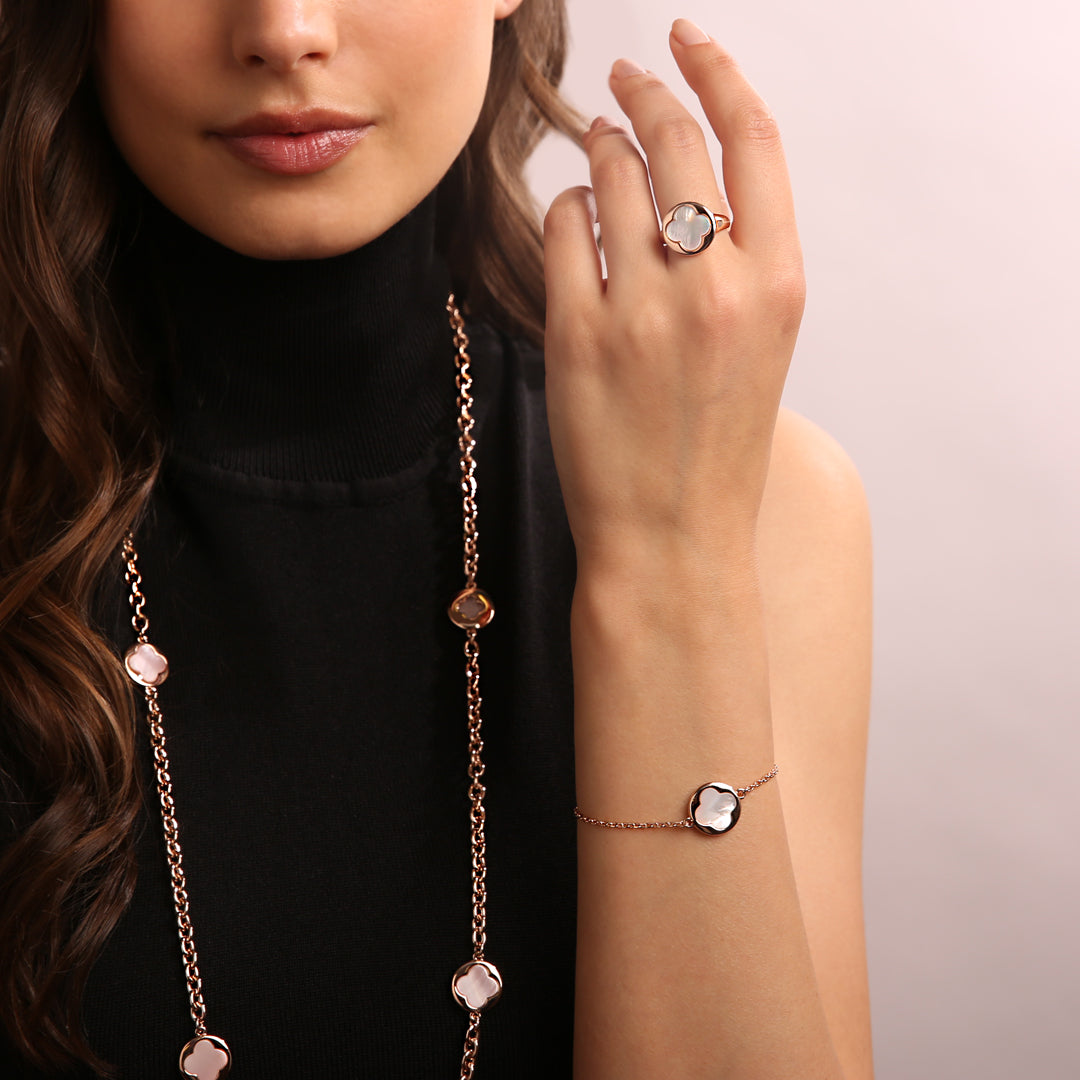 Bransoletka Koniczyna Szczęścia Różowy Kamień | Różowe Złoto 18k | Vivagem