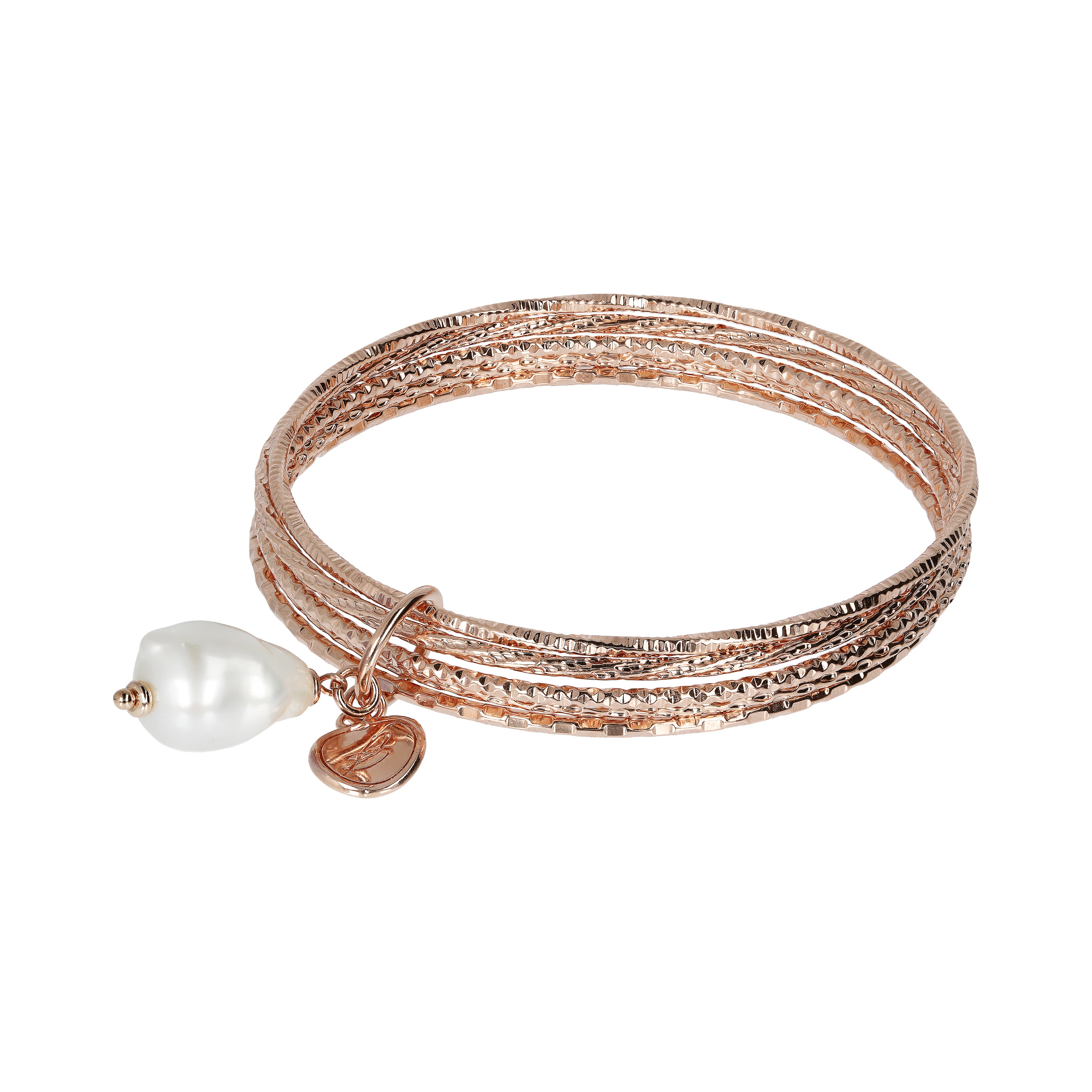 Różana Elegancja: Wielorzędowa Bransoletka Bangle Bronzallure Felicia z Perłą, Golden Rosé, Vivagem Selection