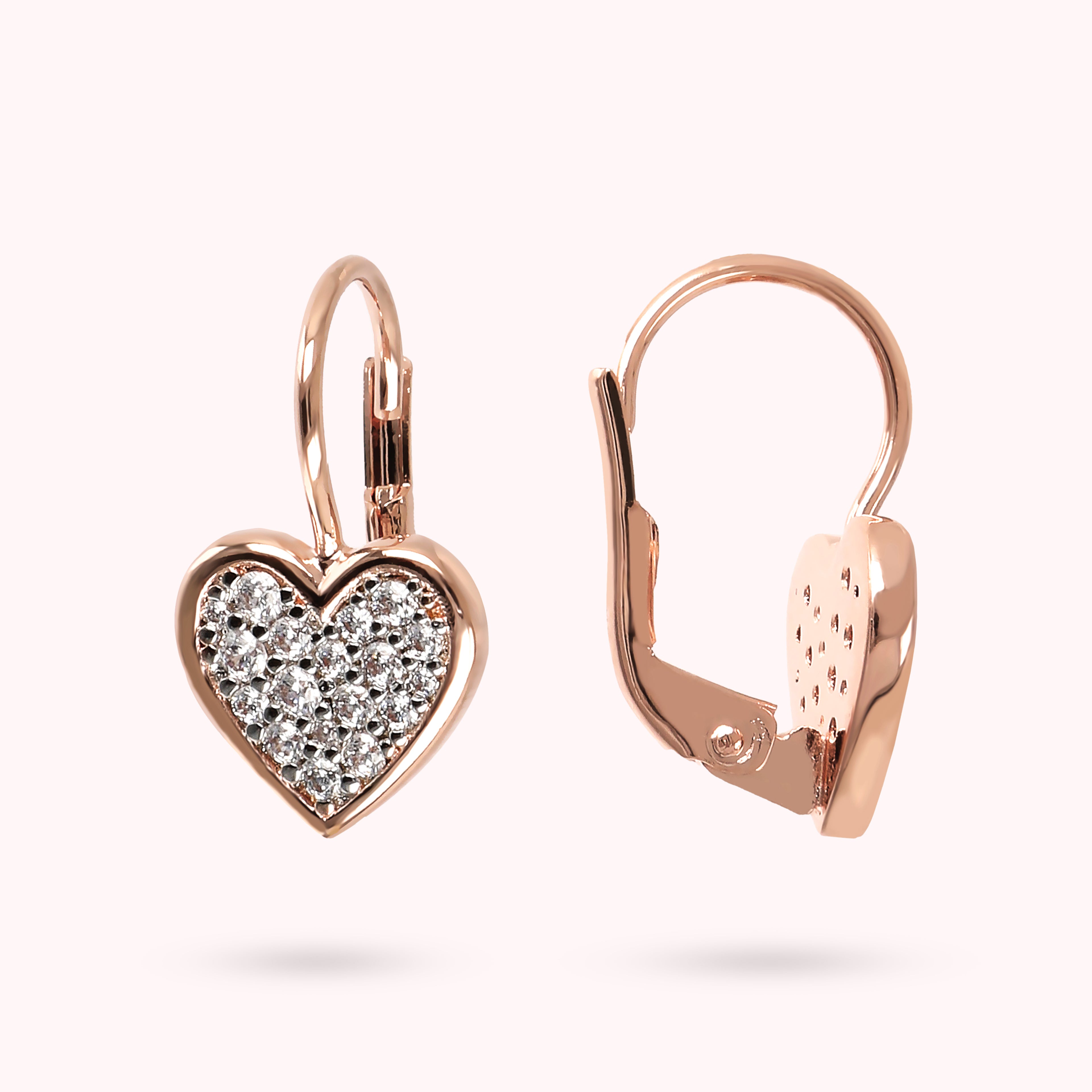 Różany Blask Miłości: Wiszące Kolczyki Bronzallure z Sercem Pavé, Golden Rosé, Vivagem Selection