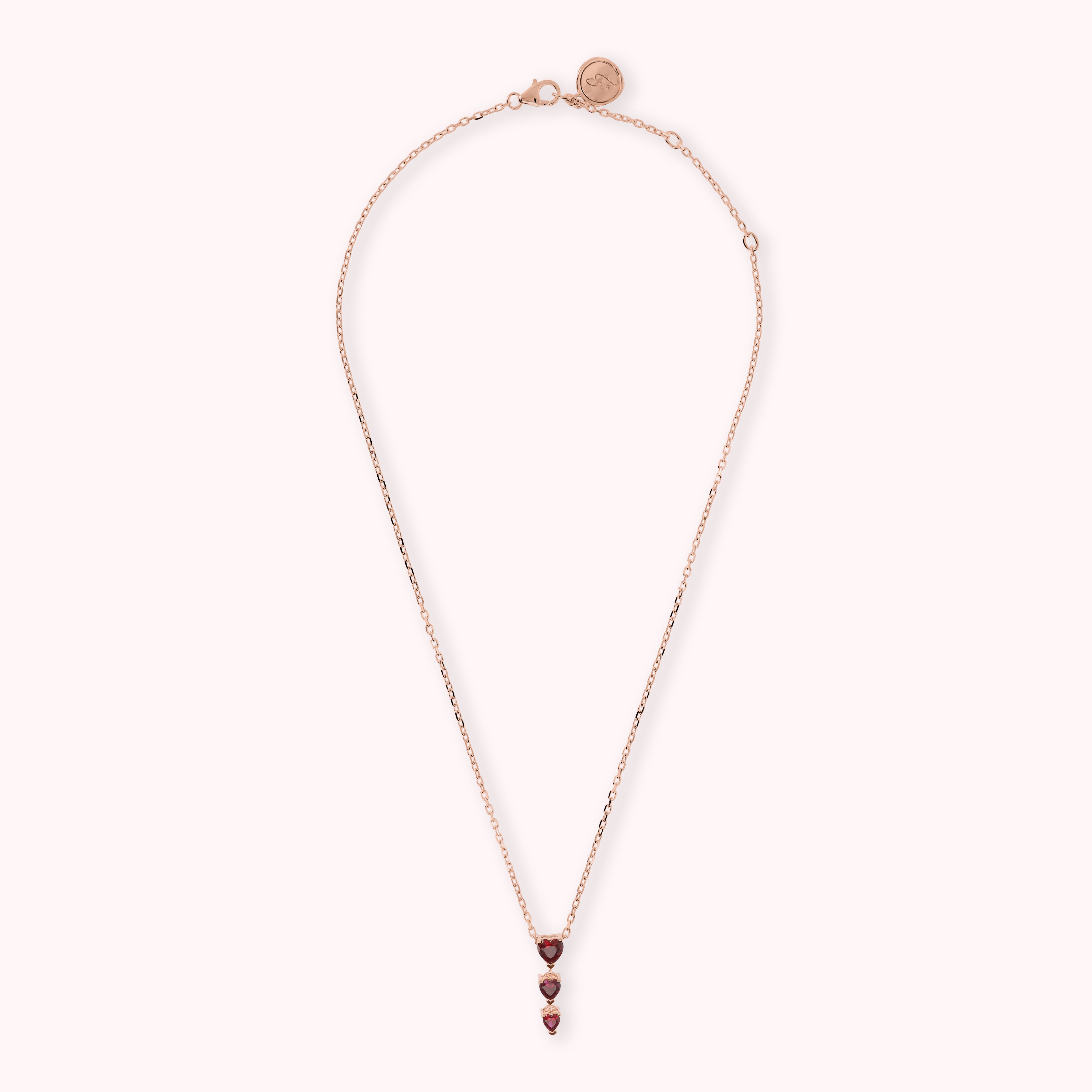 Naszyjnik Trzy Serca Golden Rosé Rubinowa Cyrkonia | Różowe Złoto 18k | Vivagem