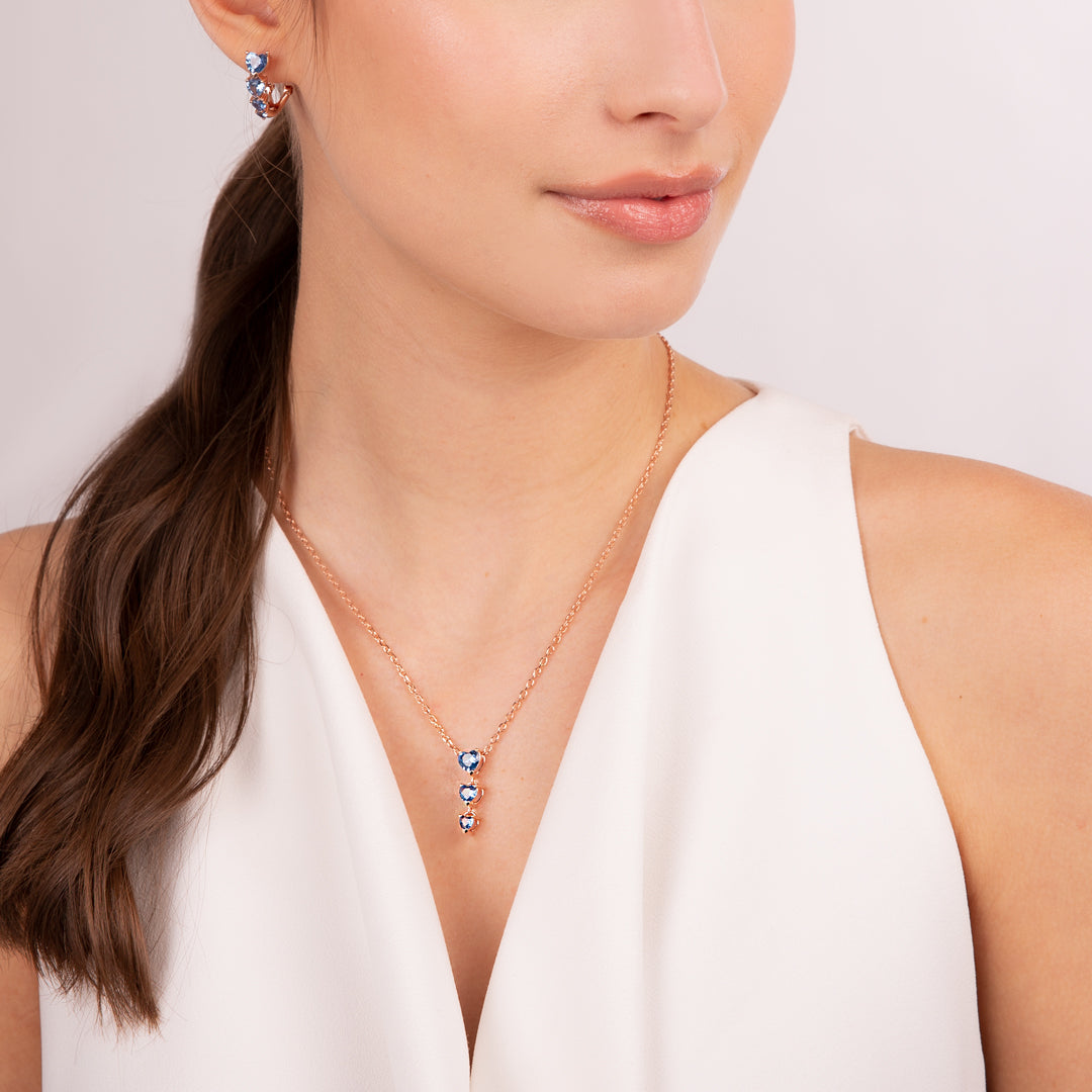 Naszyjnik Trzy Serca Golden Rosé Cyrkonia | Różowe Złoto 18k | Vivagem