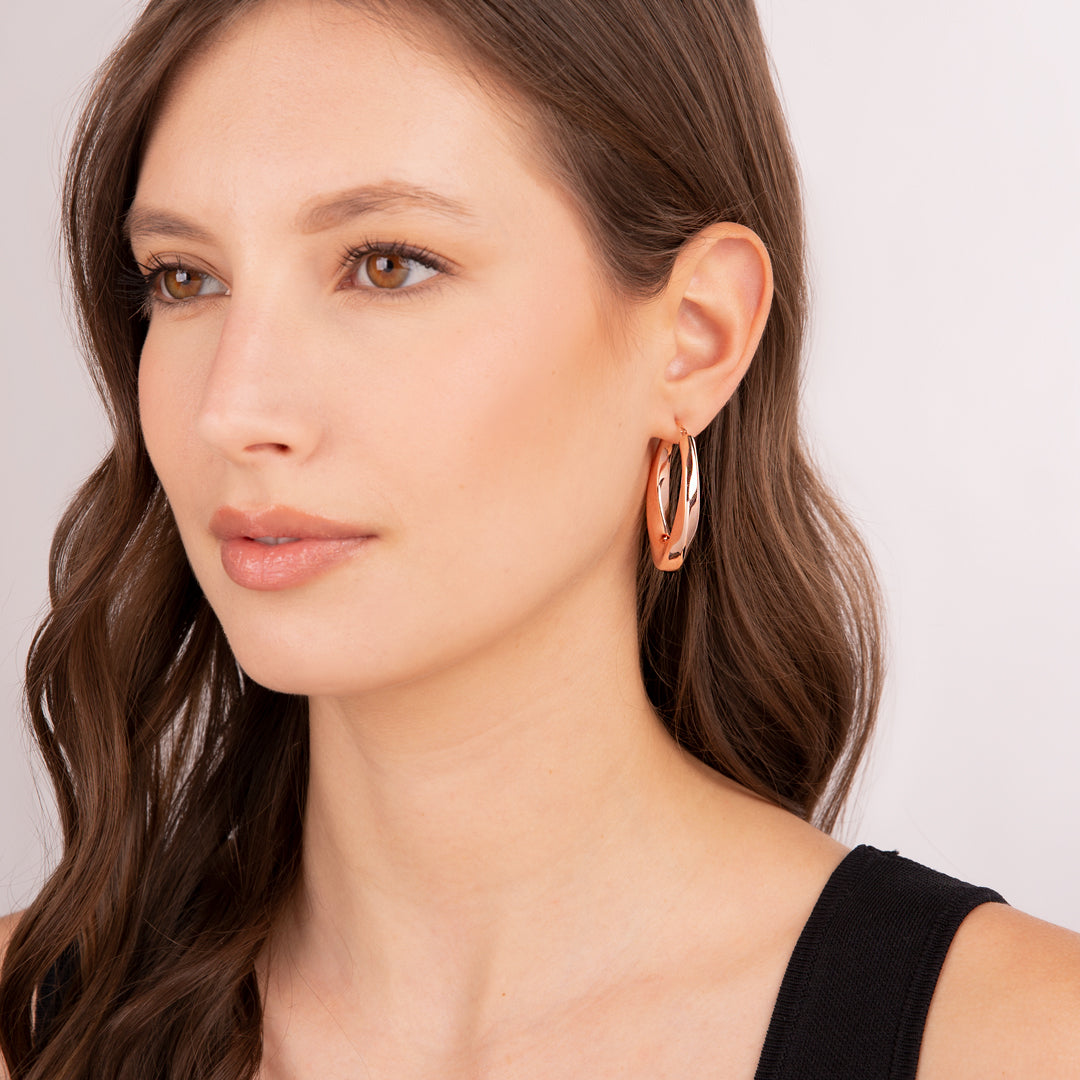 Złote Kolczyki Owalne Twist | Różowe Złoto Golden Rosé | Vivagem