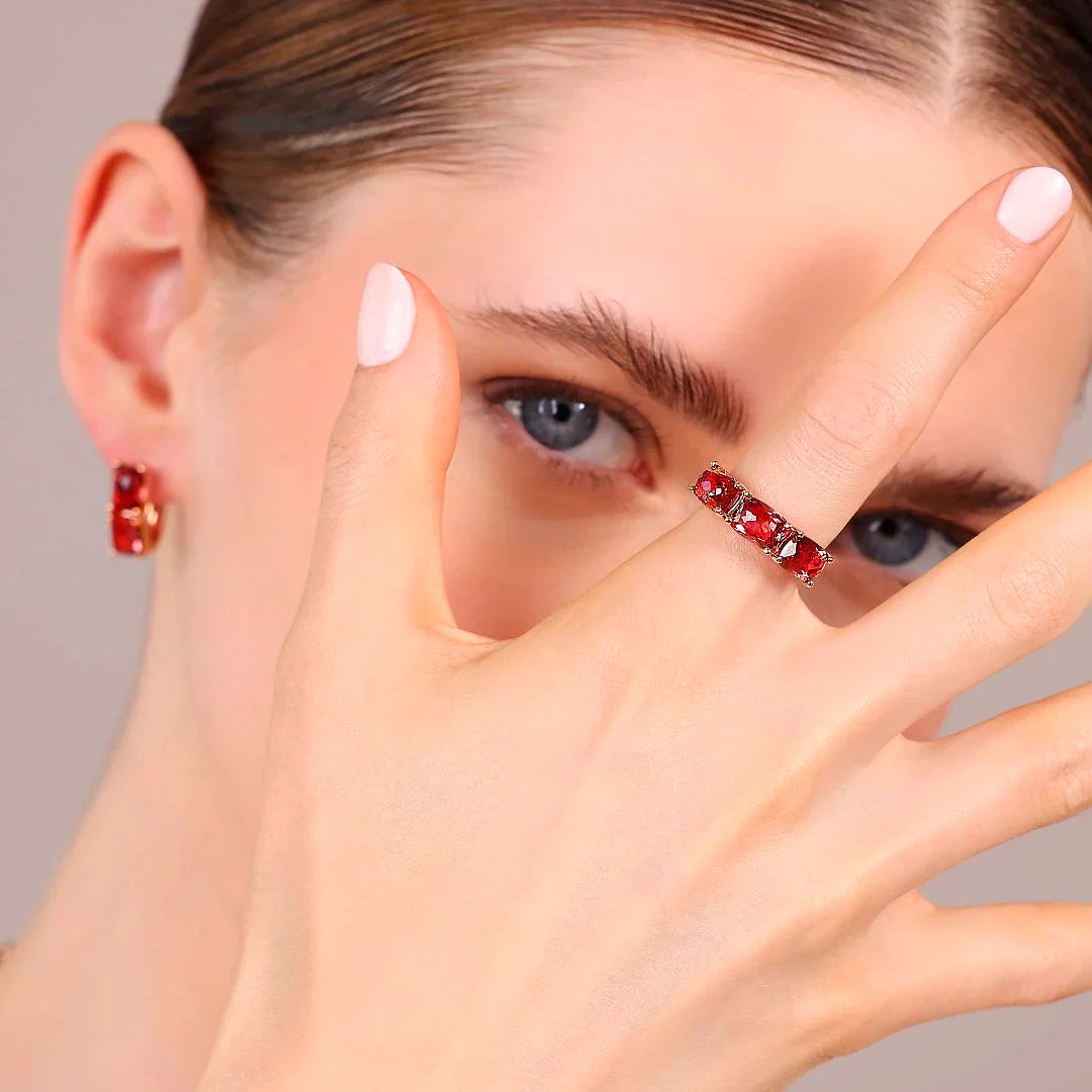 Pierścionek Riviera Burgundowy Pryzmat | Różowe Złoto Mozaika | Vivagem