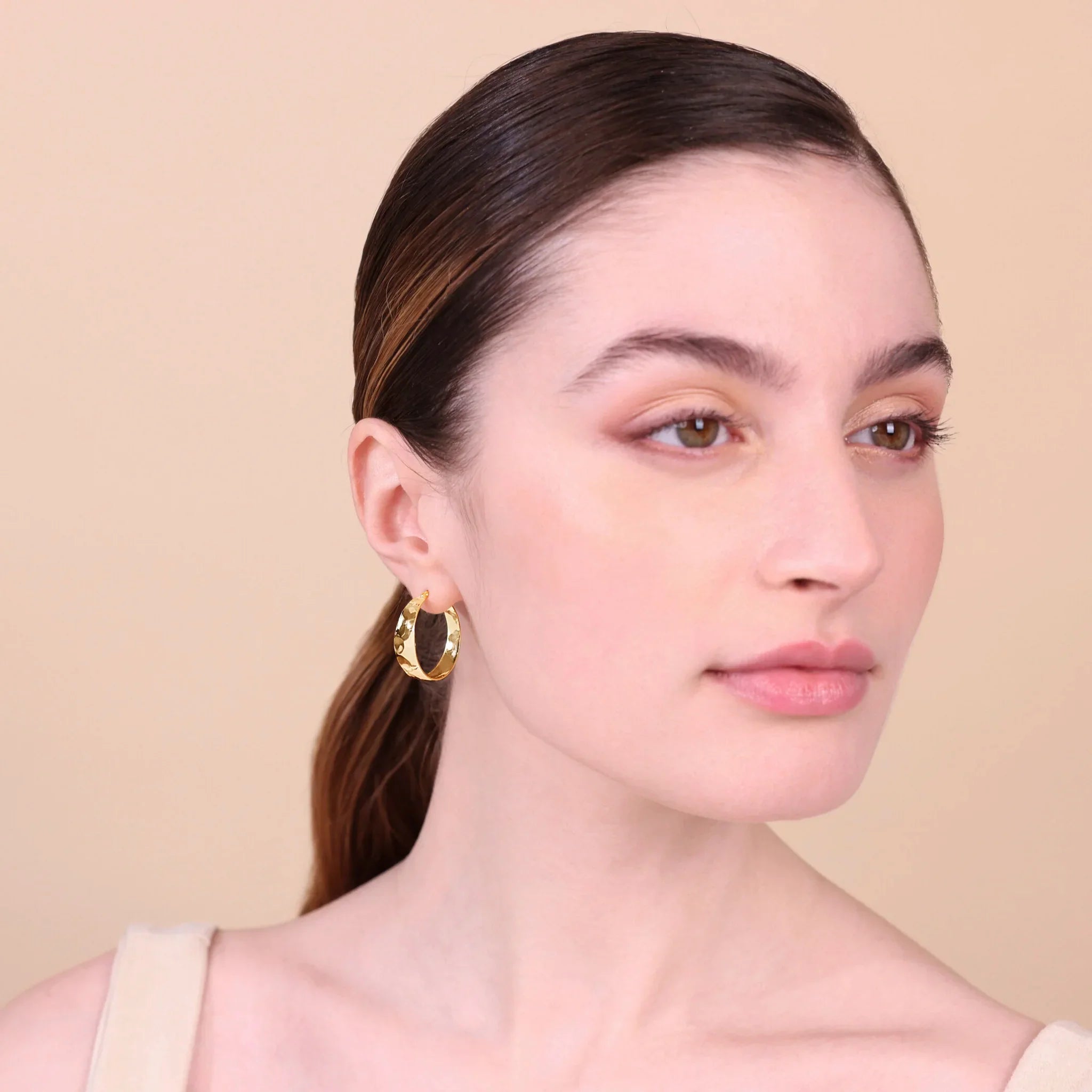 Kolczyki Koła Młotkowane 26mm | Pozłacane Żółte Złoto | Vivagem