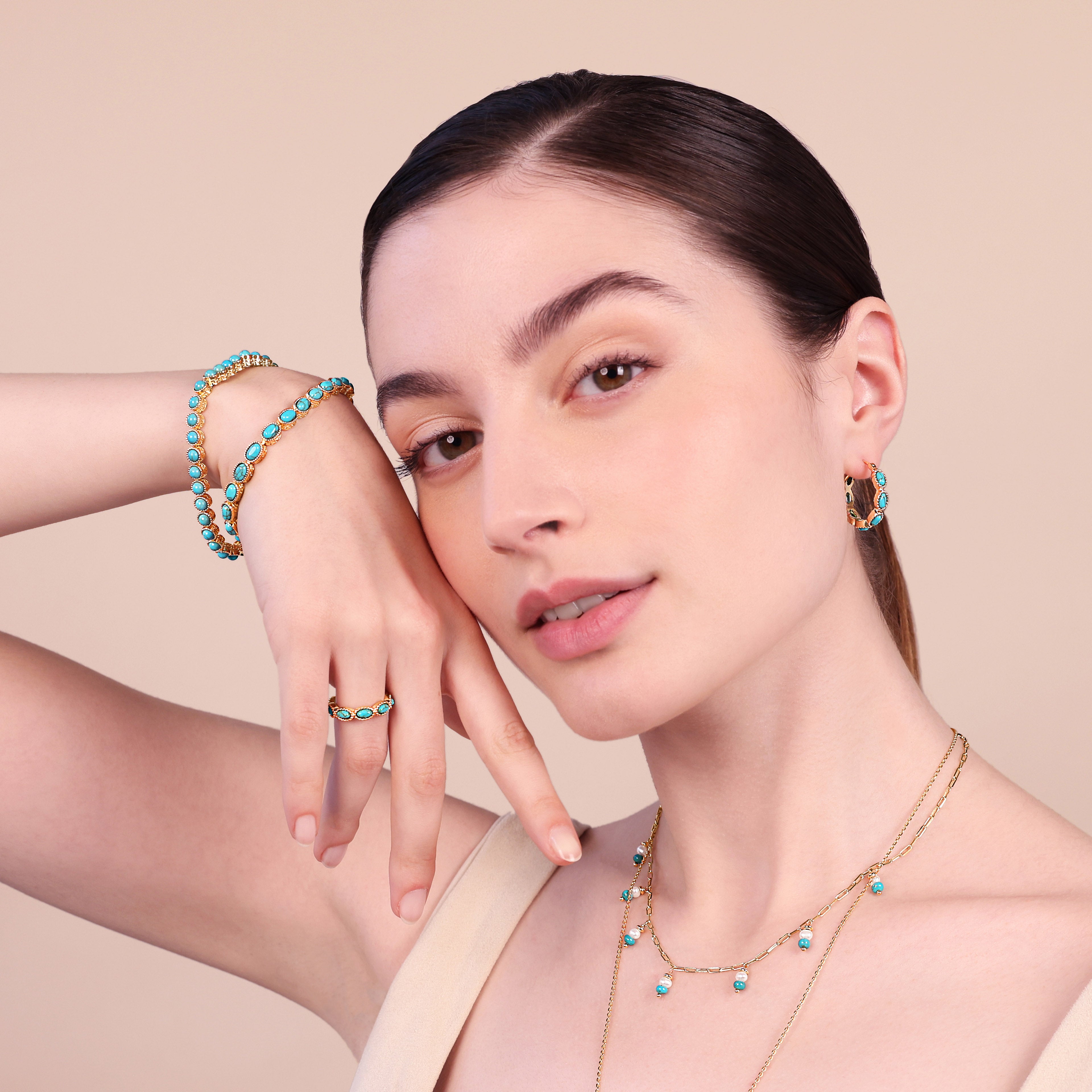 Skarby Antyku: Pozłacana Bransoletka Etrusca z Turkusem i Greckim Wzorem, Vivagem Selection