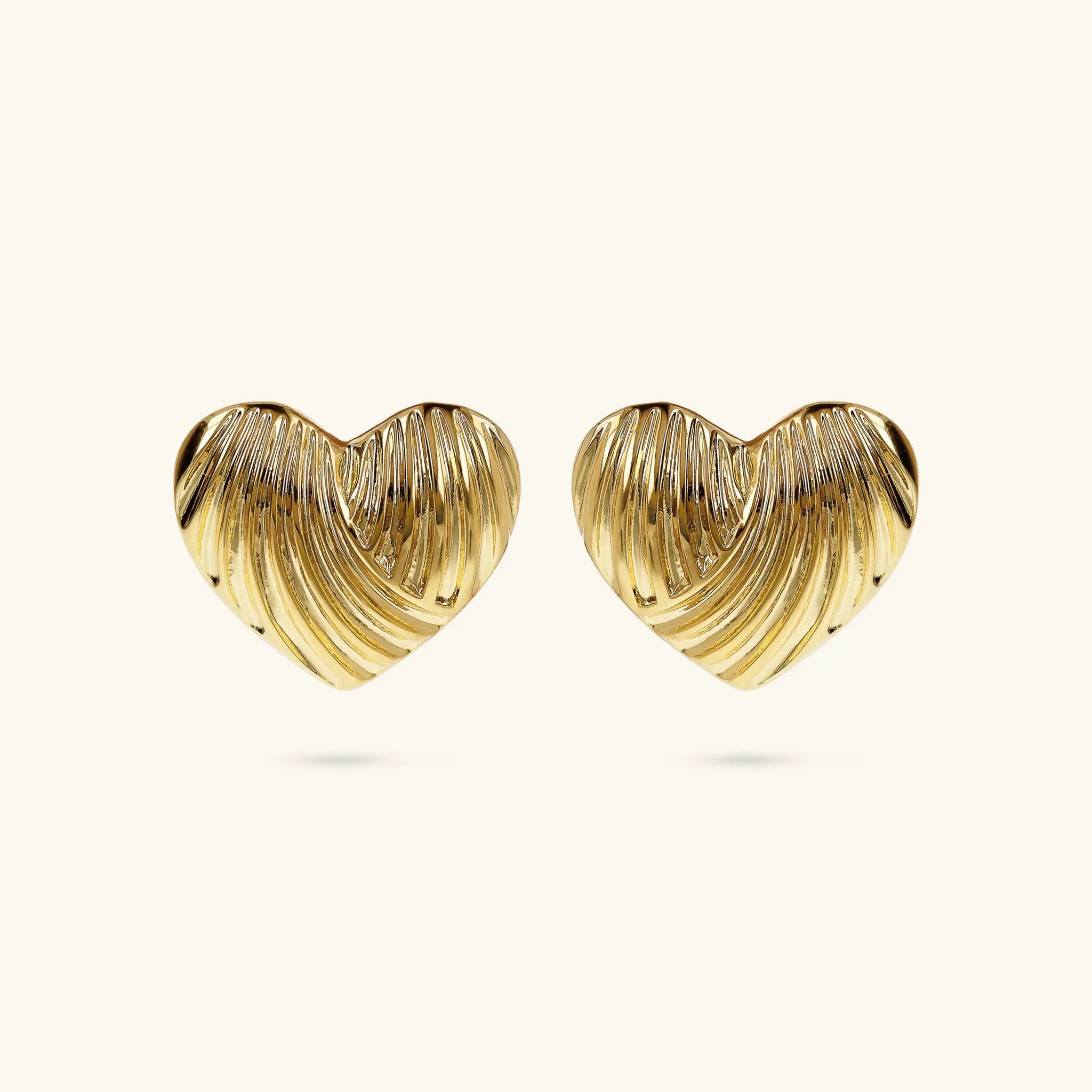 Kolczyki Serca Prążkowane | Żółte Złoto Hipoalergiczne | Vivagem