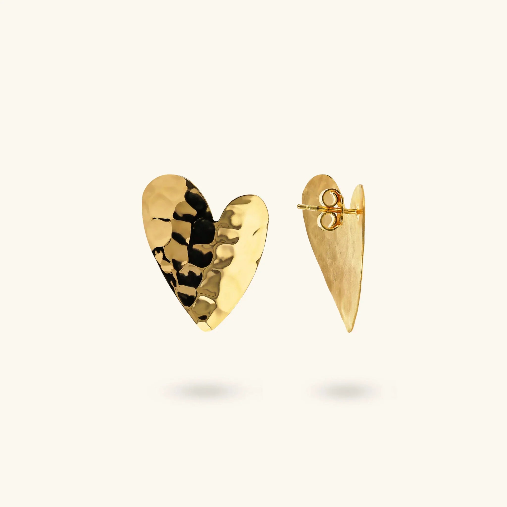 Zestaw Kolczyków Duo Młotkowane: Serca i Owale | Żółte Złoto Hipoalergiczne | Vivagem