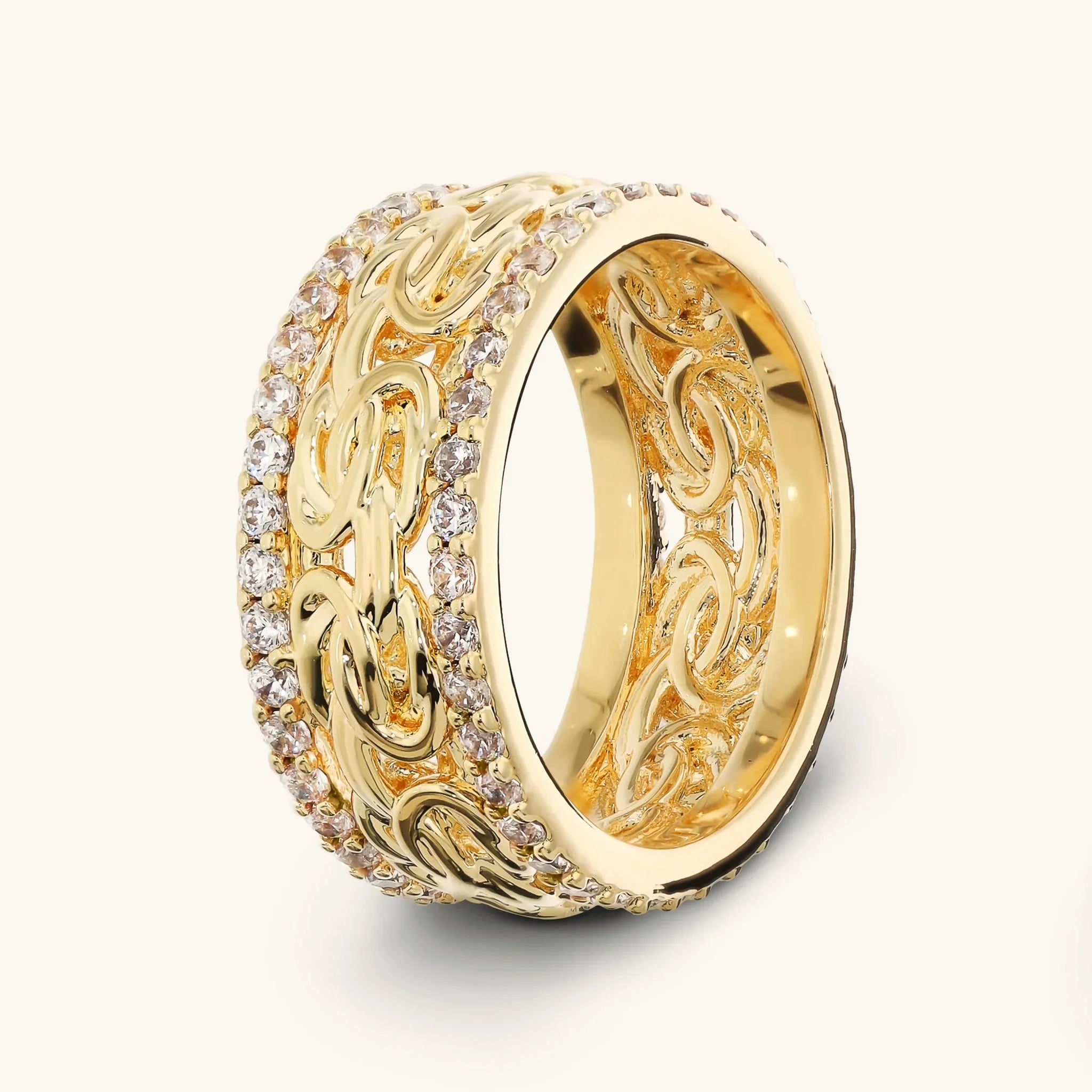 Pierścionek Obrączka Splot Bizantyjski i Cyrkonie | Żółte Złoto Etrusca | Vivagem