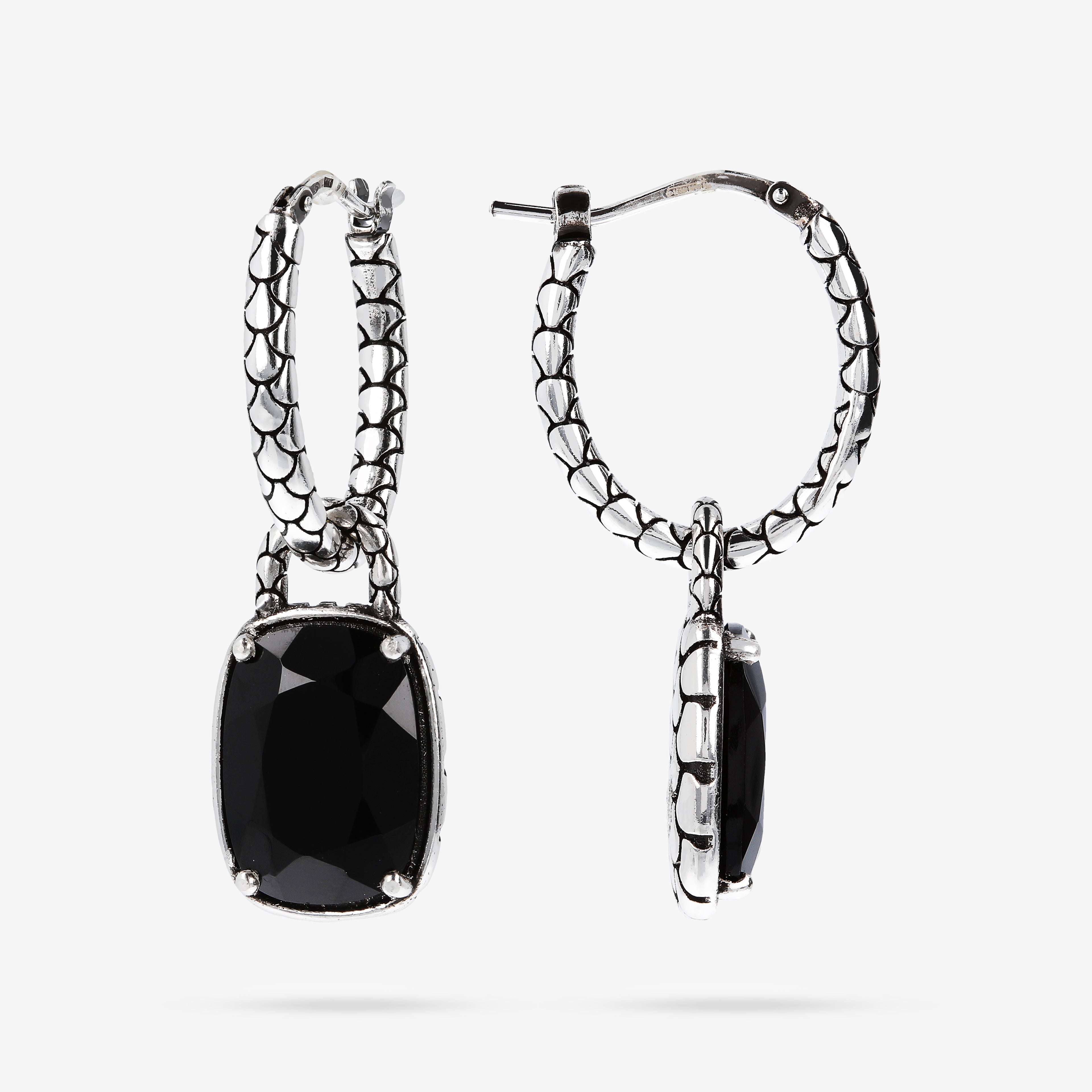 Zew Syreny: Srebrne Kolczyki 2w1 Albert M. z Fakturą INK i Czarnym Spinellem, Vivagem Selection