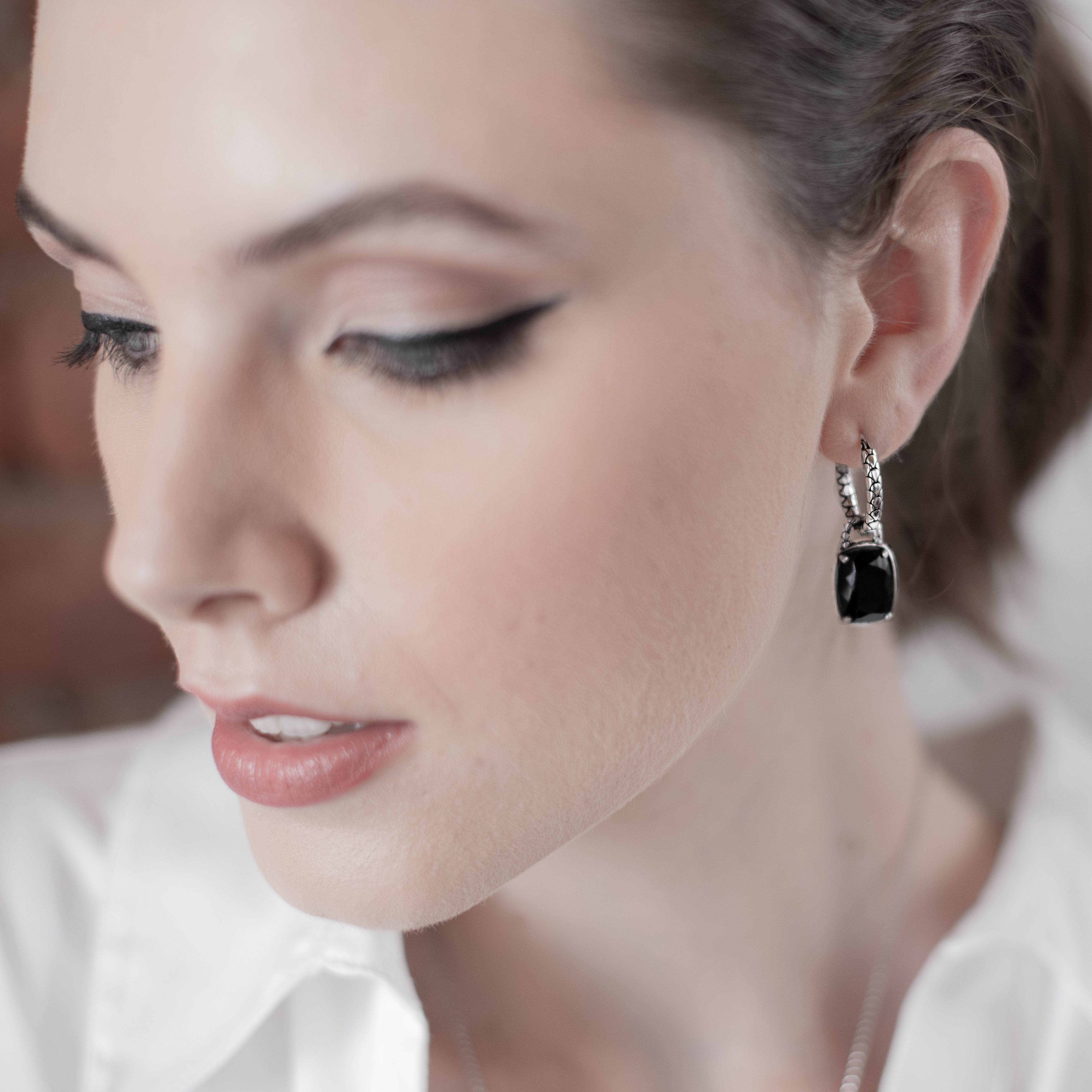 Zew Syreny: Srebrne Kolczyki 2w1 Albert M. z Fakturą INK i Czarnym Spinellem, Vivagem Selection