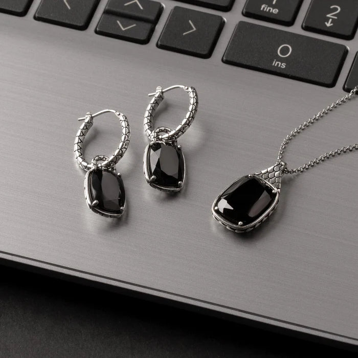 Zew Syreny: Srebrne Kolczyki 2w1 Albert M. z Fakturą INK i Czarnym Spinellem, Vivagem Selection