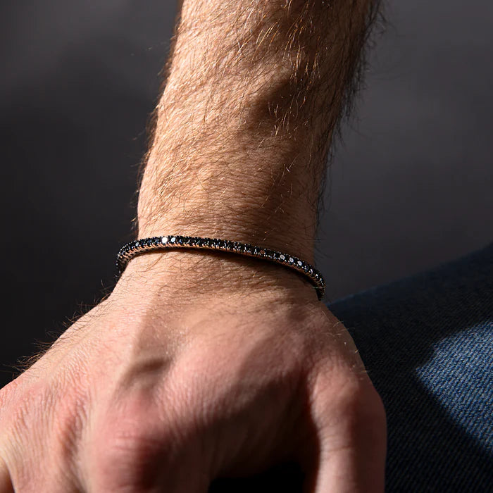 Kontrast i Blask: Męska Bransoletka Tennis Albert M. z Czarnymi Cyrkoniami, Srebrna, Vivagem Selection