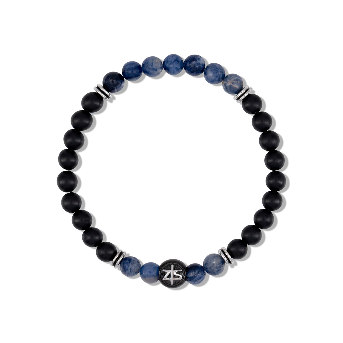 Męska bransoleta zeades lome z sodalitu i lawy wulkanicznej na gumce.