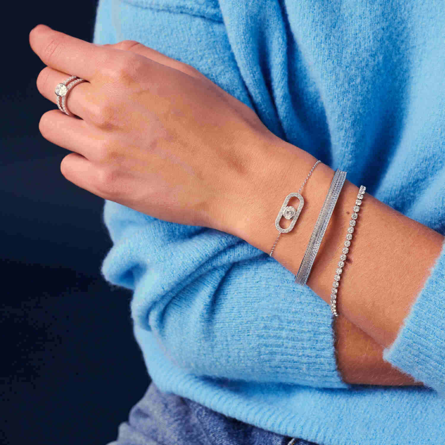 Lodowy Blask Królowej: Srebrna Bransoletka Bangle Felline Concavo Sif Jakobs Pavé, Rodowana, Vivagem Selection