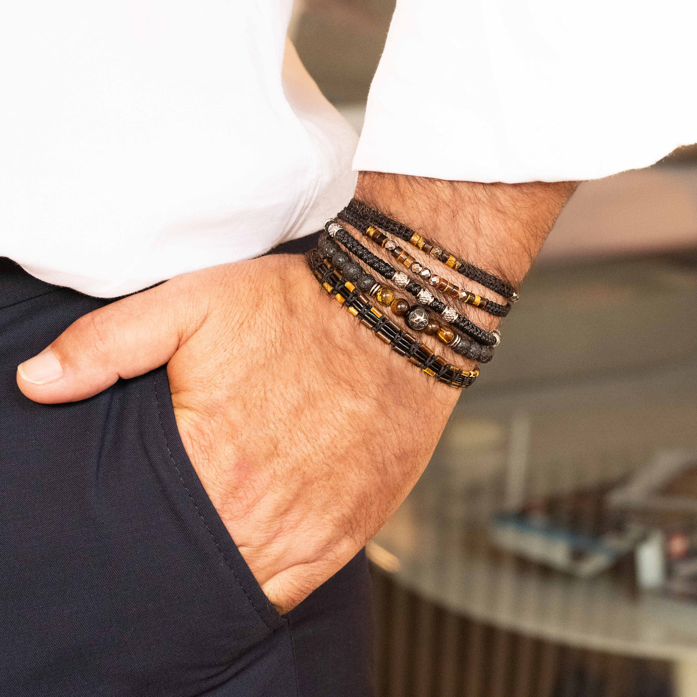 Męska Bransoleta Podwójna Zeades Monte Carlo Kishi | Tygrysie Oko i Sznur | Vivagem