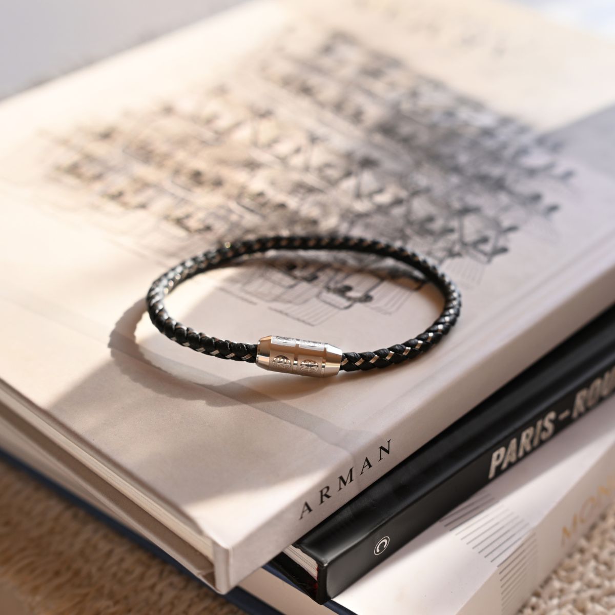 Męska Bransoleta Zeades Monte Carlo Damier | Techno Splot Czerń i Stal | Vivagem