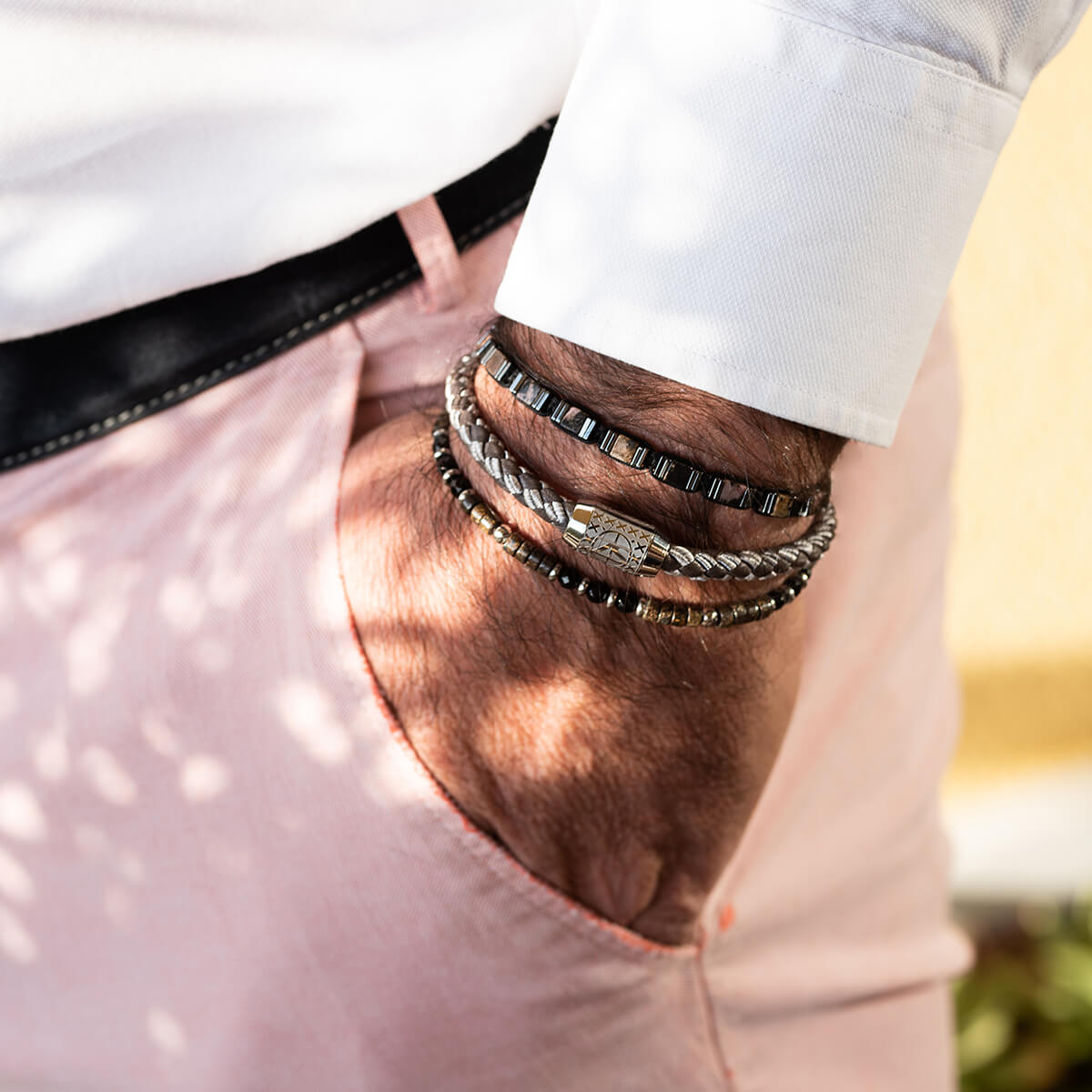 Męska Bransoleta Pleciona Zeades Monte Carlo Radiola | Szara Skóra i Srebrna Nić | Vivagem