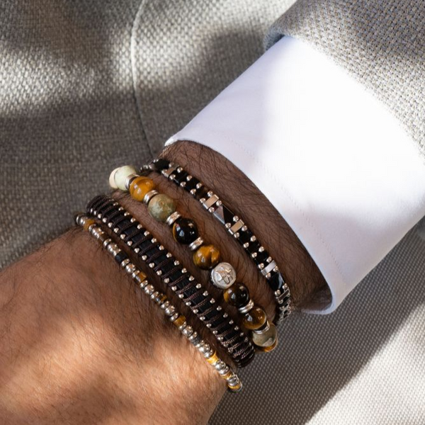 Męska Bransoleta Zeades Monte Carlo Filfla | Czarny Agat Żyłkowany | Vivagem