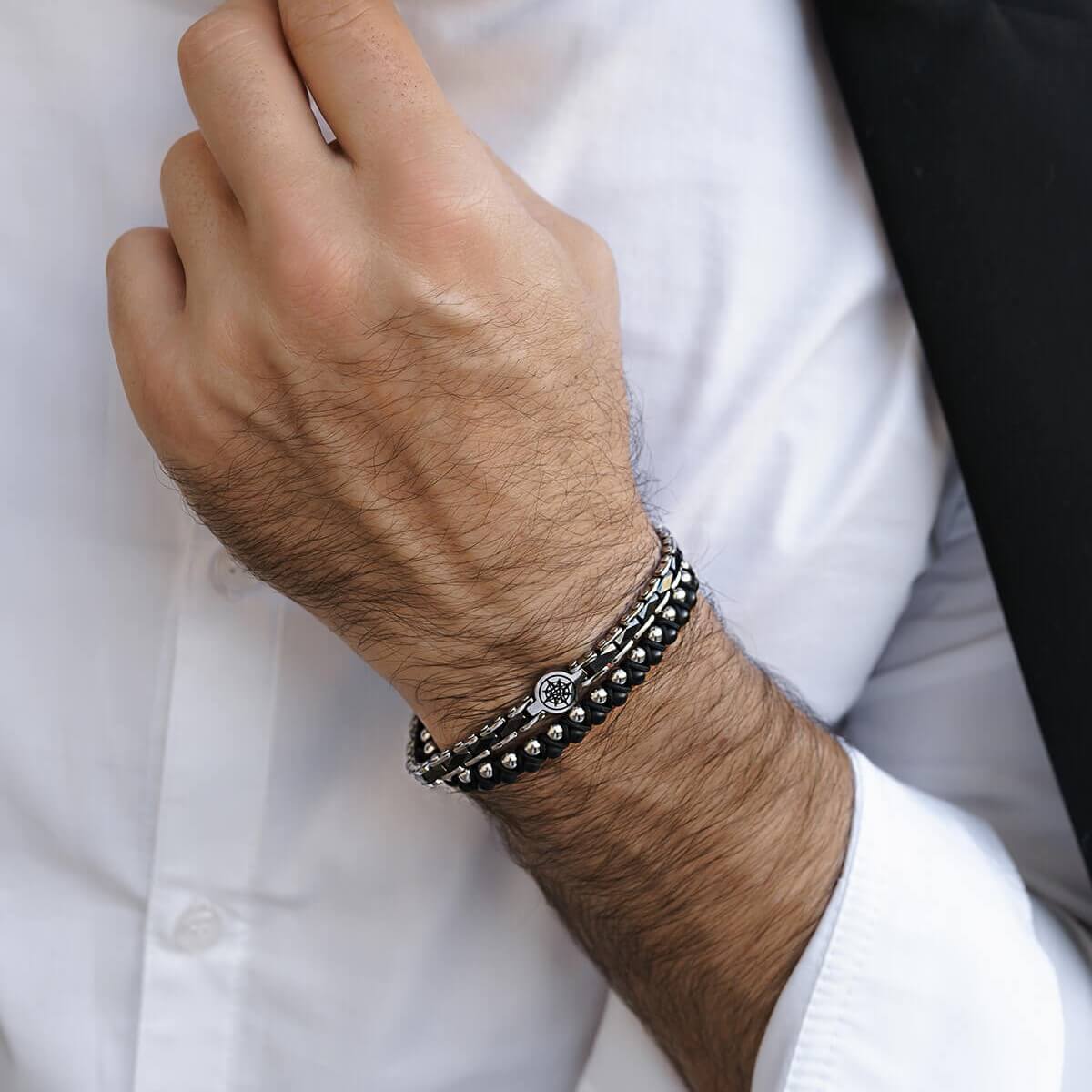 Męska Bransoleta Stalowa Zeades Monte Carlo Rose des Vents | Czarna Ceramika | Vivagem