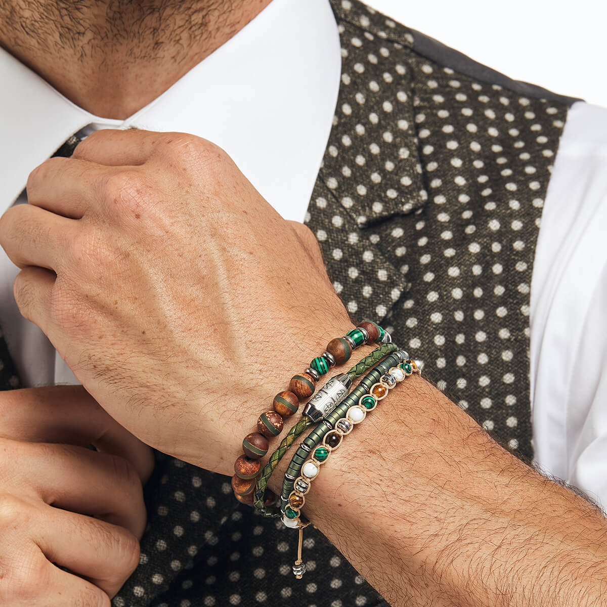 Męska Bransoleta Skórzana Zeades Monte Carlo Damier | Vintage Green | Vivagem