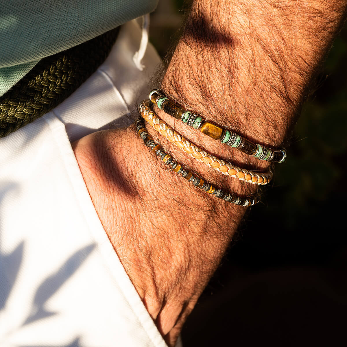 Męska Bransoleta Zeades Monte Carlo Castagna | Tygrysie Oko i Hematyt | Vivagem