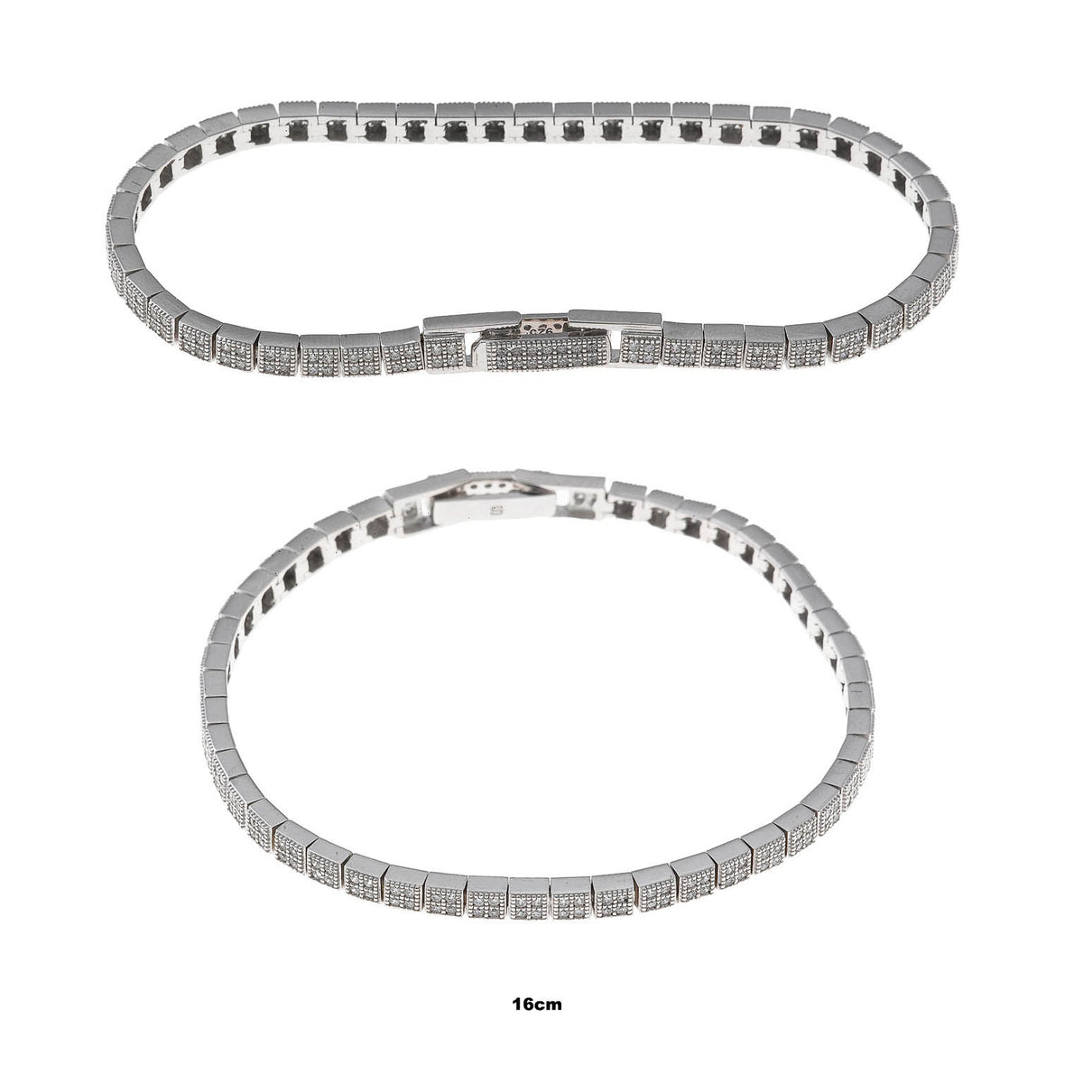 Srebrna Bransoletka Modułowa Kwadraty Cyrkonie 16 cm - zdjęcie 1