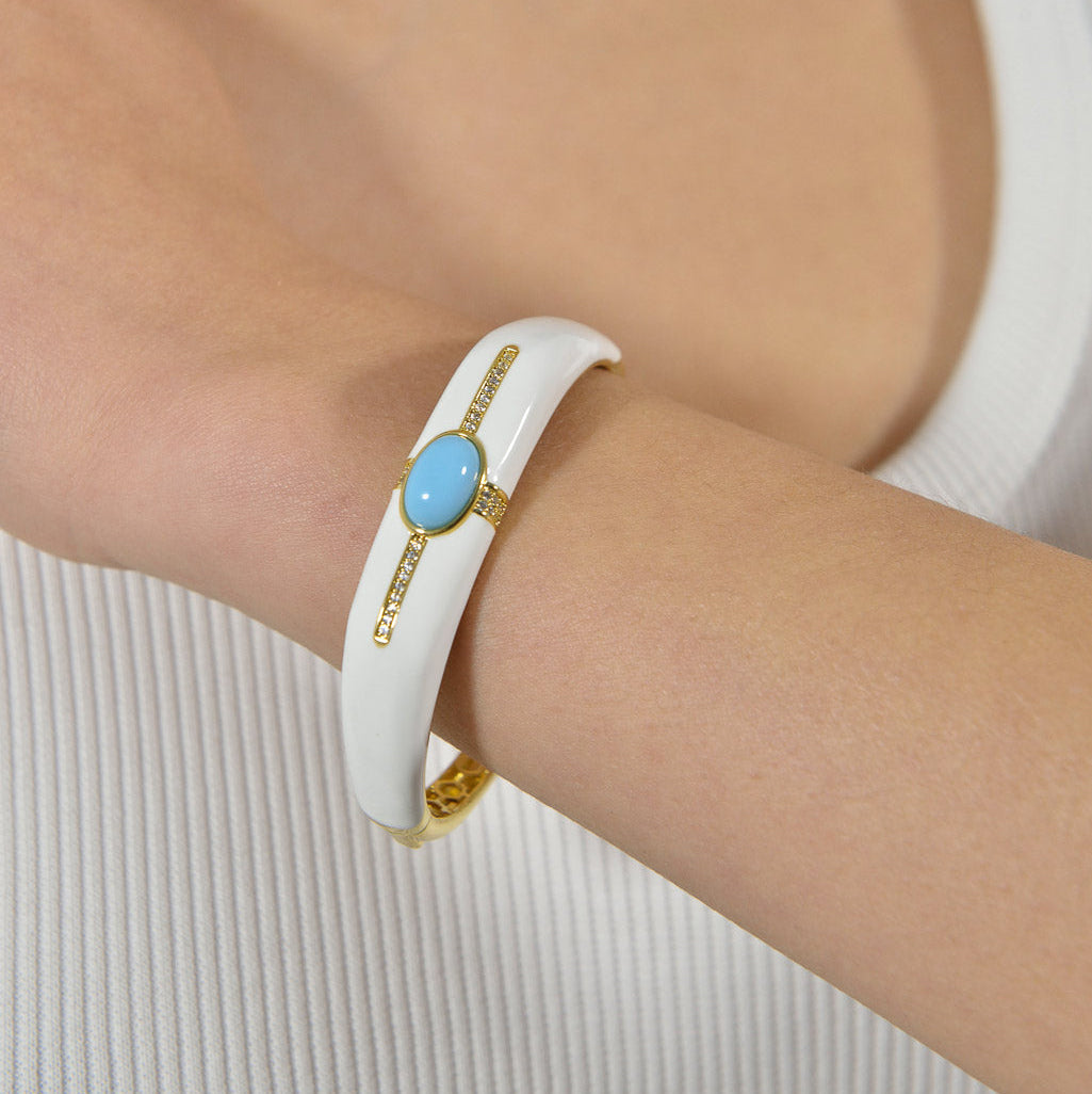 Pozłacana Bransoletka Bangle z Emalią i Turkusową Żywicą - zdjęcie 2
