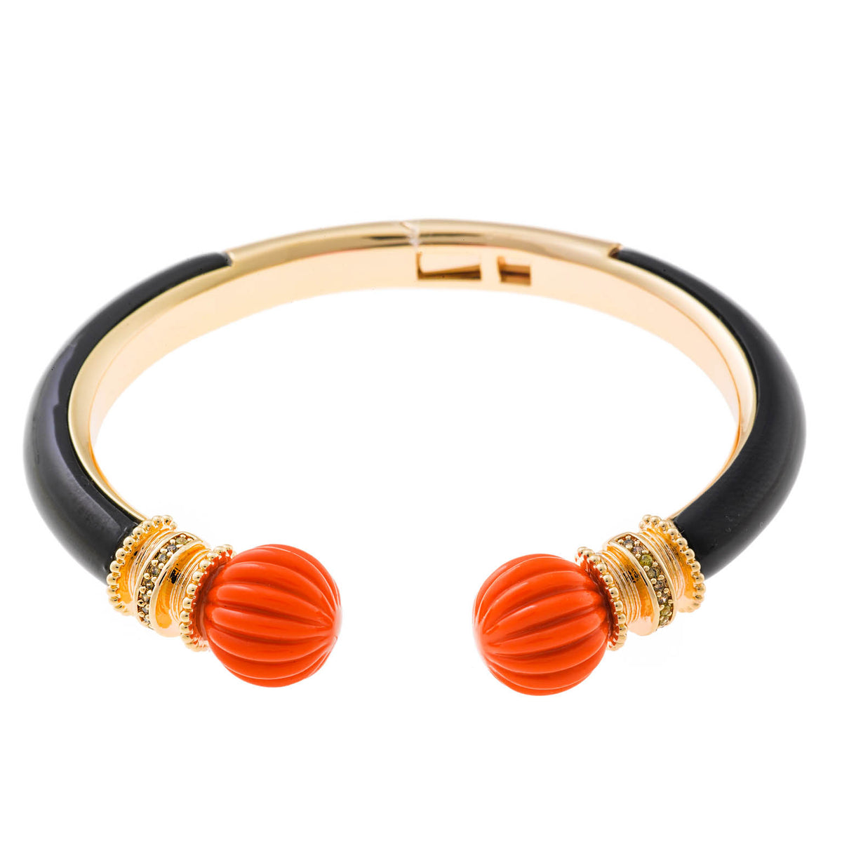 Pozłacana Bransoletka Bangle z Czarną Emalią i Sferami - zdjęcie 1