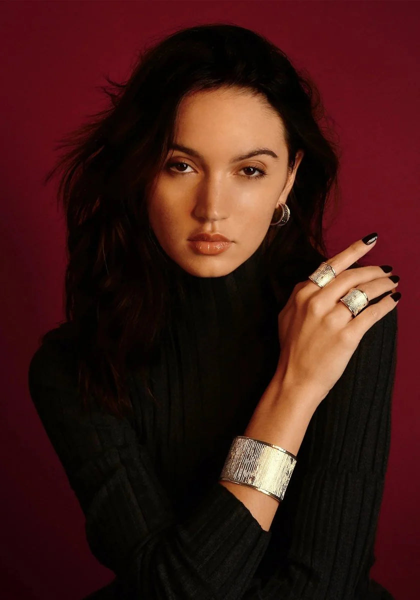 Pozłacana Sztywna Bransoleta Otwarta Kora Drzewa - VIVAGEM.PL