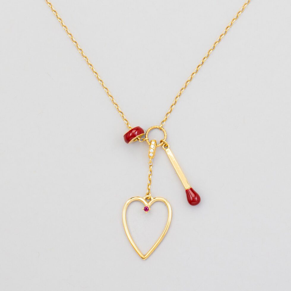 Złoty Naszyjnik Serce i Zapałka "Rozpal Namiętność" | Vivagem