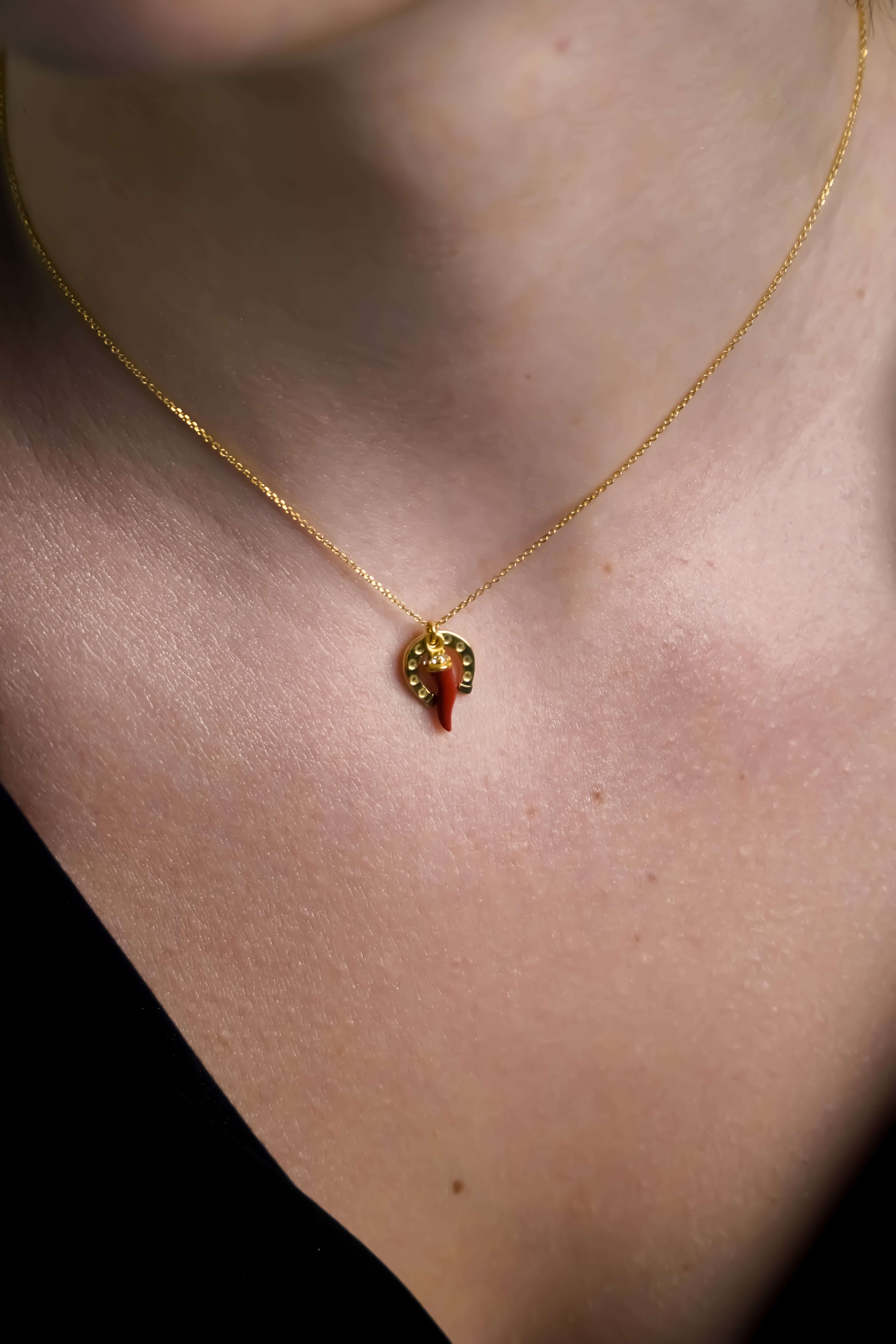 Złoty Naszyjnik Talizman Podkowa i Włoskie Peperoncino | Vivagem