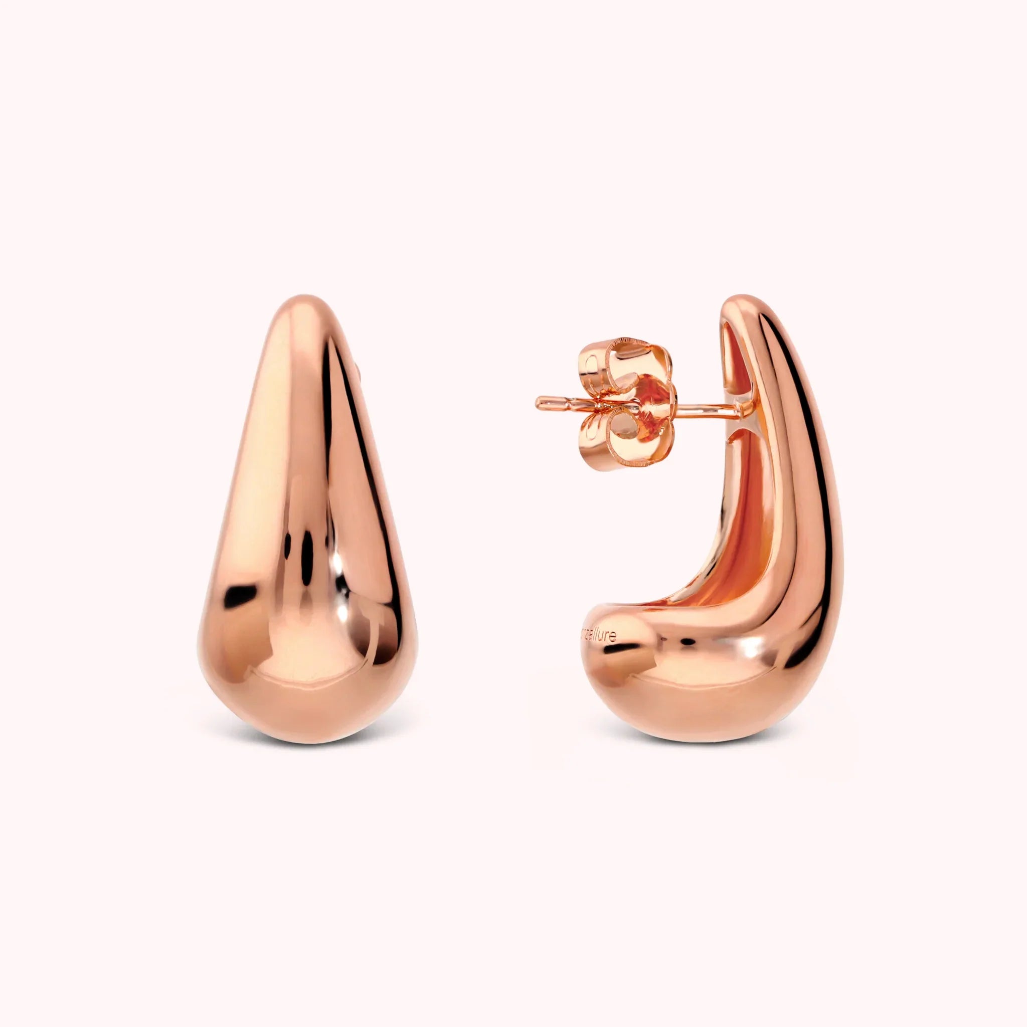 Kolczyki Krople Gładkie Sztyfty | Różowe Złoto Hipoalergiczne | Vivagem