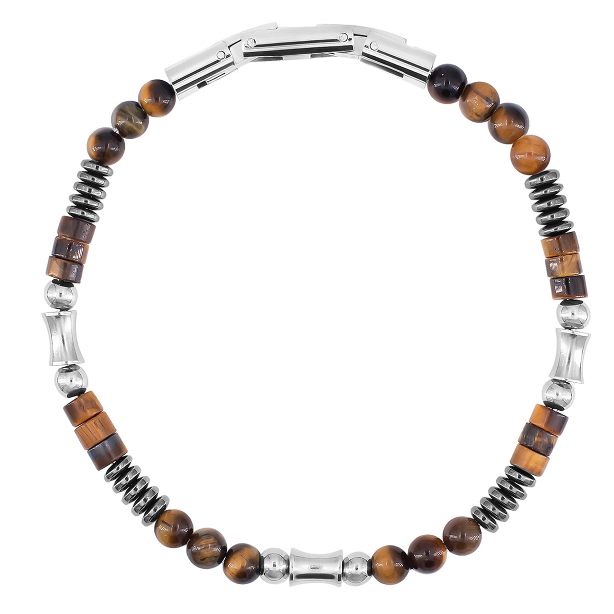 Męska bransoleta zeades indian dunes z tygrysim okiem i hematytem zapięcie zatrzaskowe.