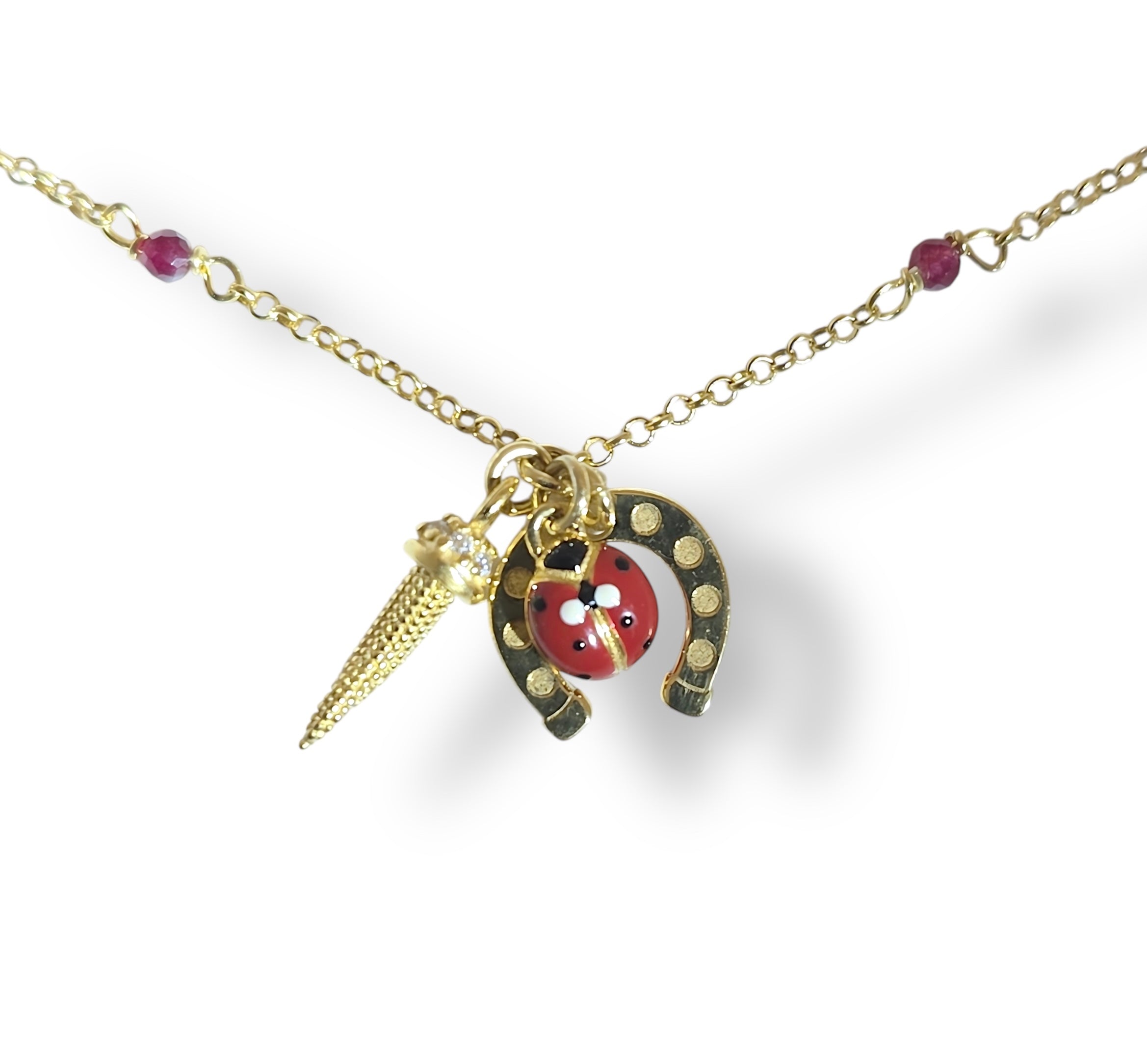 Złoty Naszyjnik Talizman Potrójne Szczęście | Biedronka Podkowa Róg | Vivagem