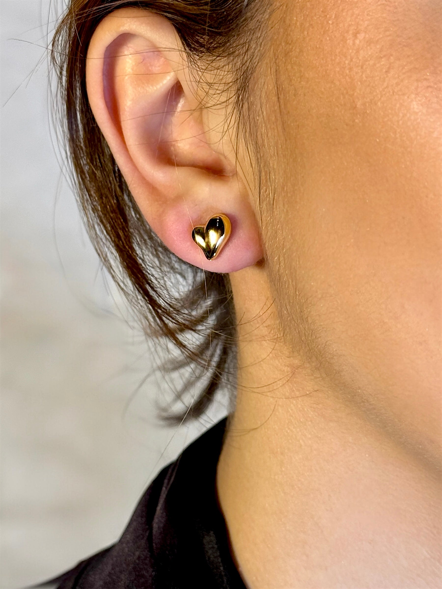 Złote Kolczyki Serca Sztyfty 3D | Srebro 925 Pozłacane | Vivagem