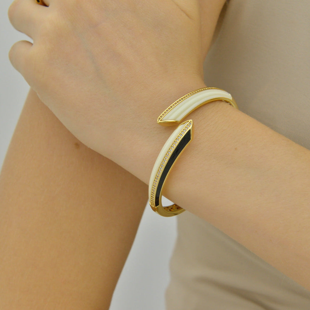 Pozłacana Bransoletka Bangle z Emalią i Cyrkoniami - zdjęcie 2