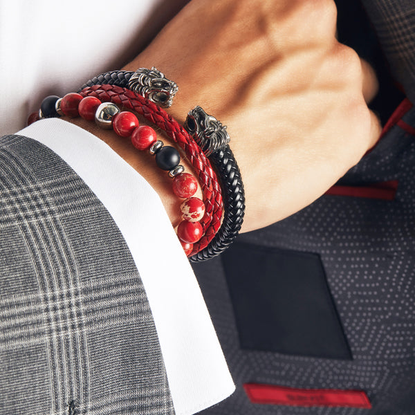 Męska Bransoleta Skórzana Zeades Monte Carlo Lion | Stal i Czarna Skóra | Vivagem